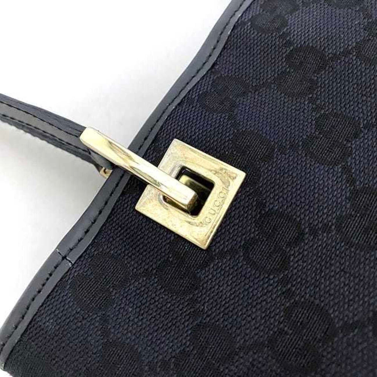 Gucci Black Gold Canvas Leather Handbag Tote Bag