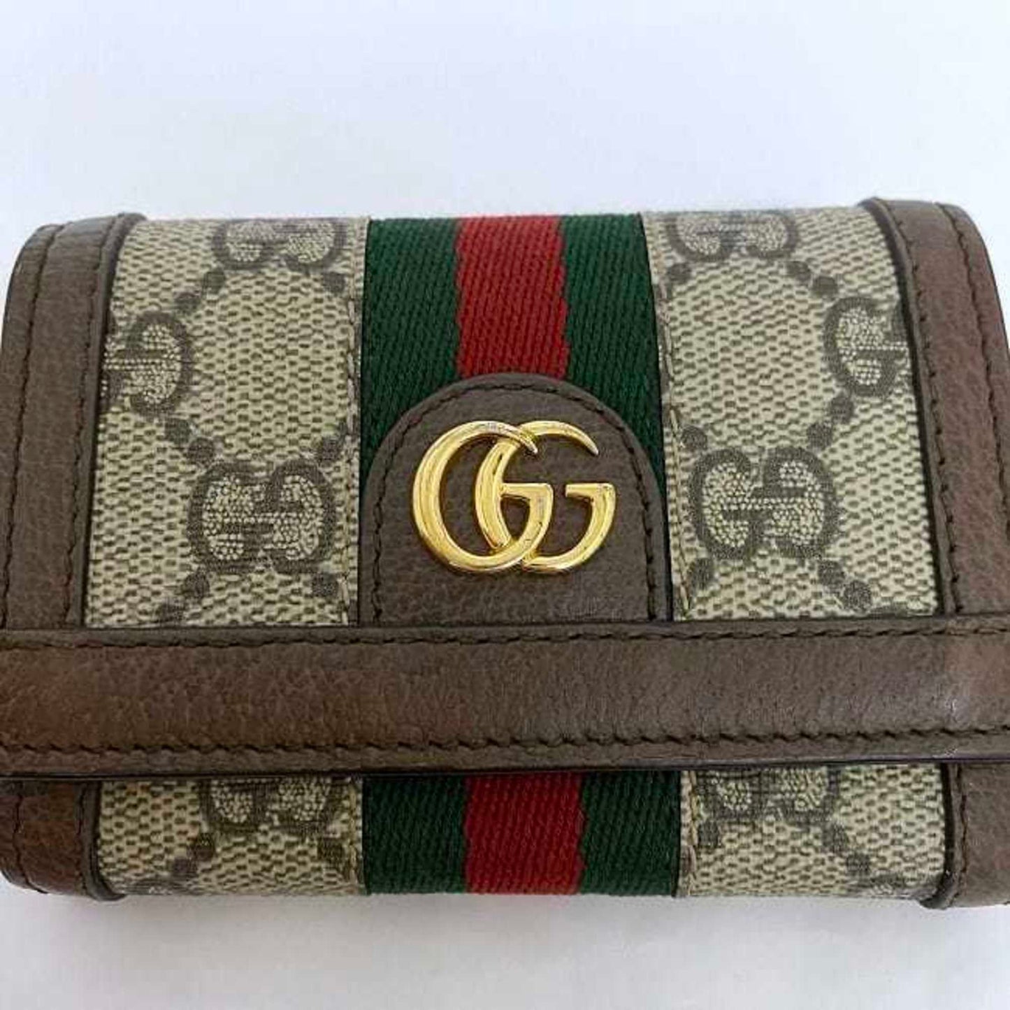 Gucci Beige Brown Pvc Canvas Leather Wallet (Tri-Fold)
