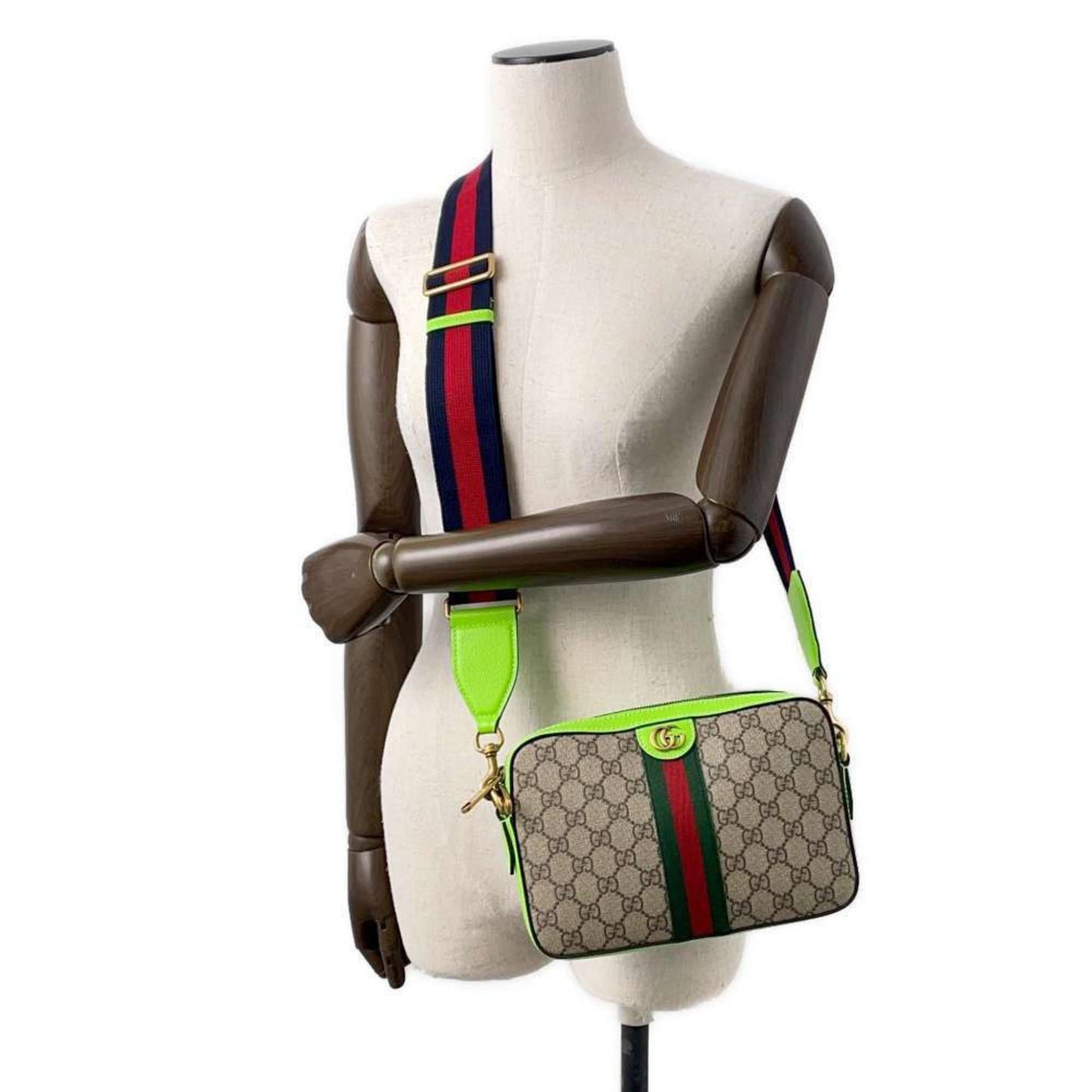 Gucci Beige Green Gg Supreme Leather Clutch Bag Shoulder Bag