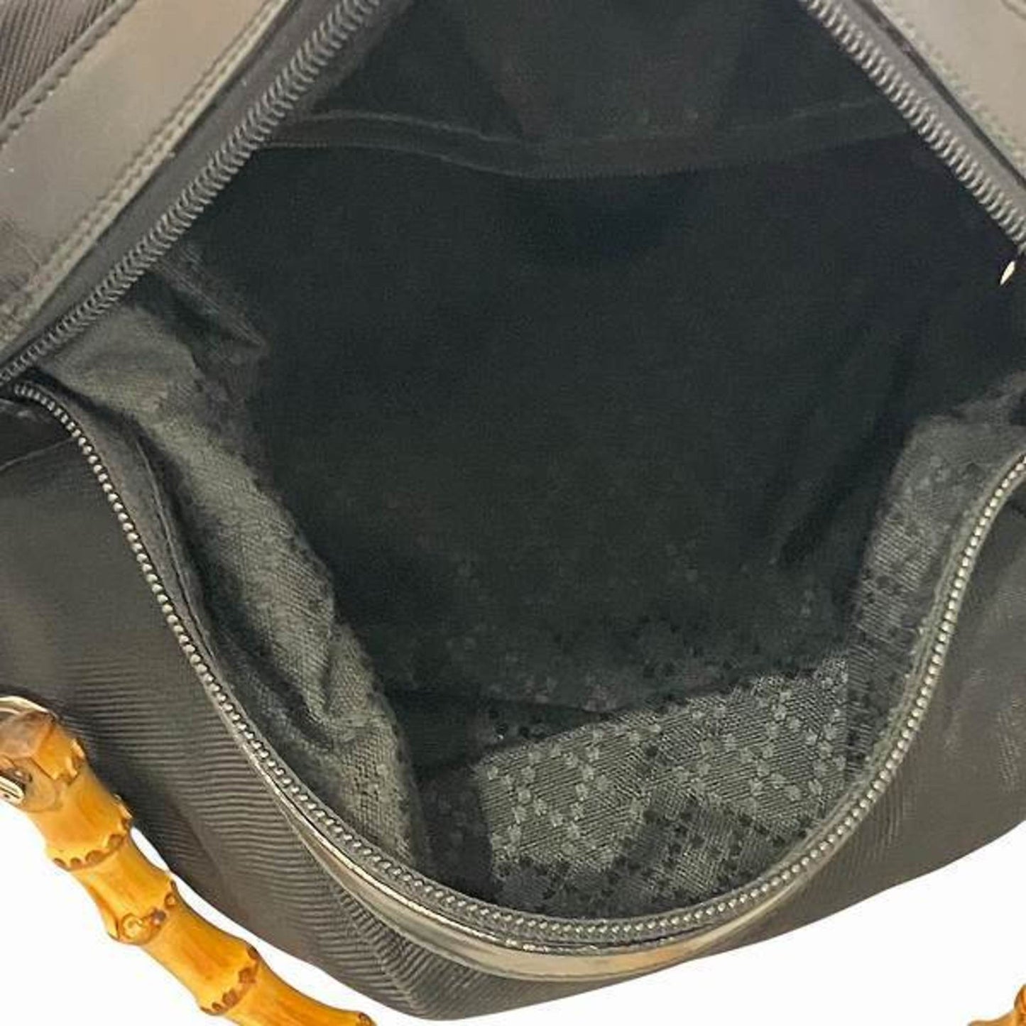 Gucci Bamboo Black Nylon Leather Handbag