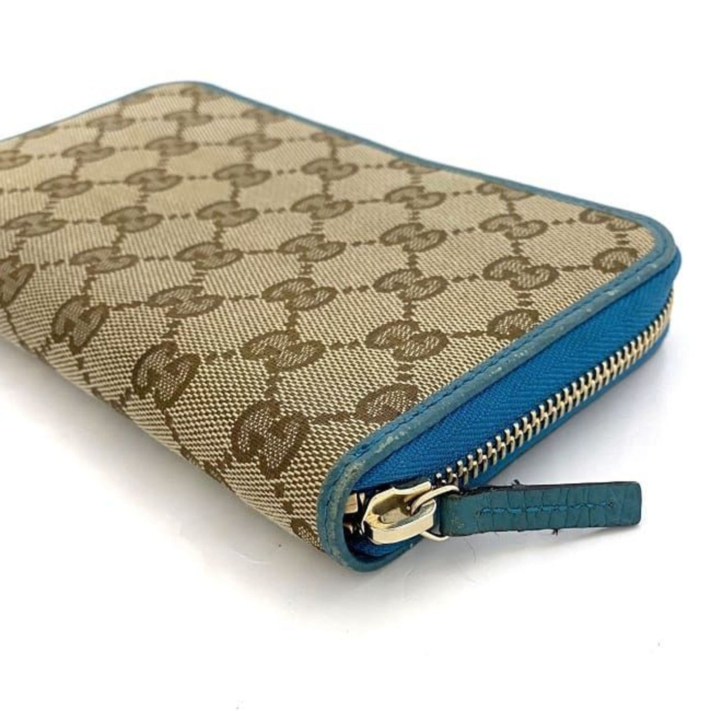 Gucci Beige Blue Canvas Long Wallet (Bi-Fold)