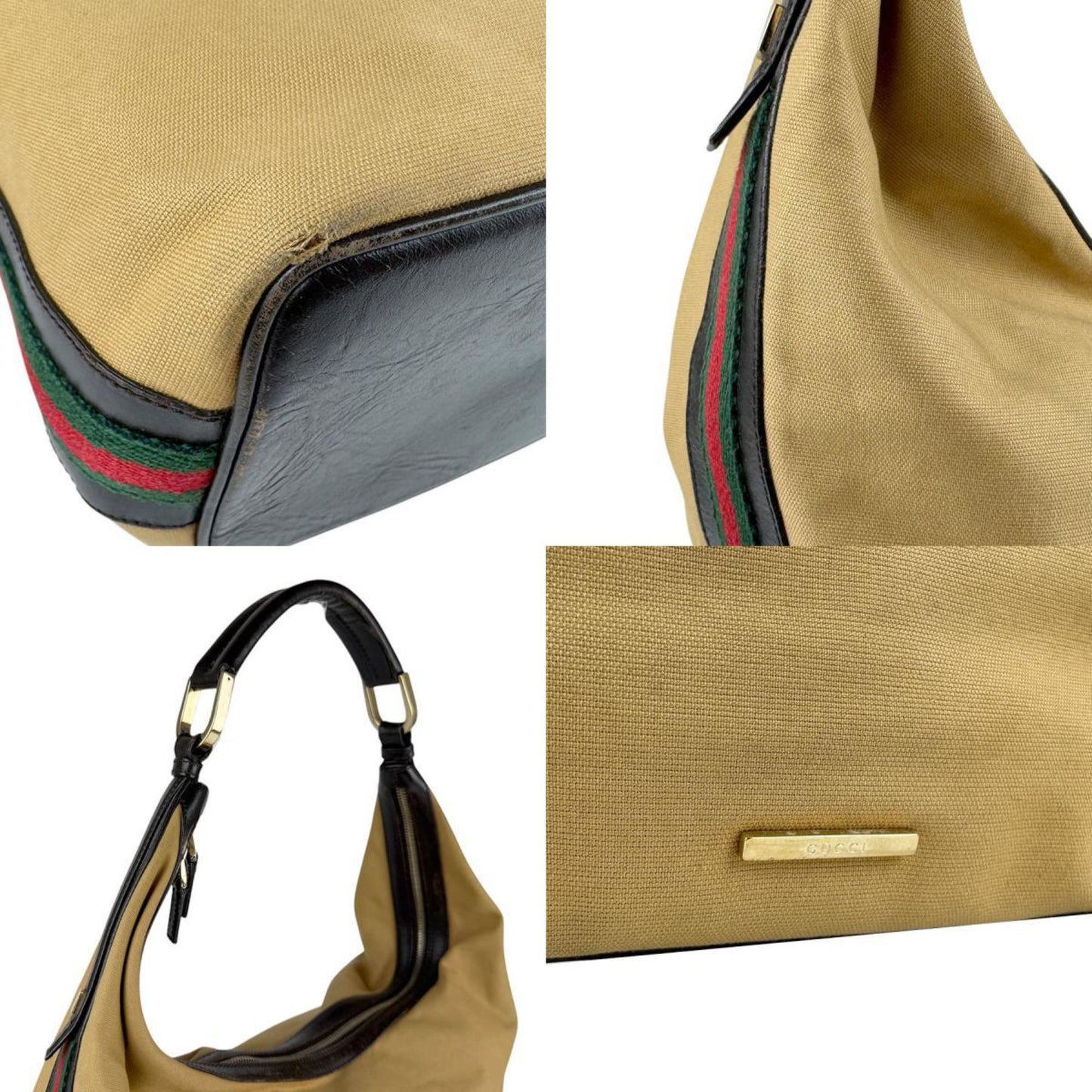 Gucci Beige Brown Canvas Leather Shoulder Bag