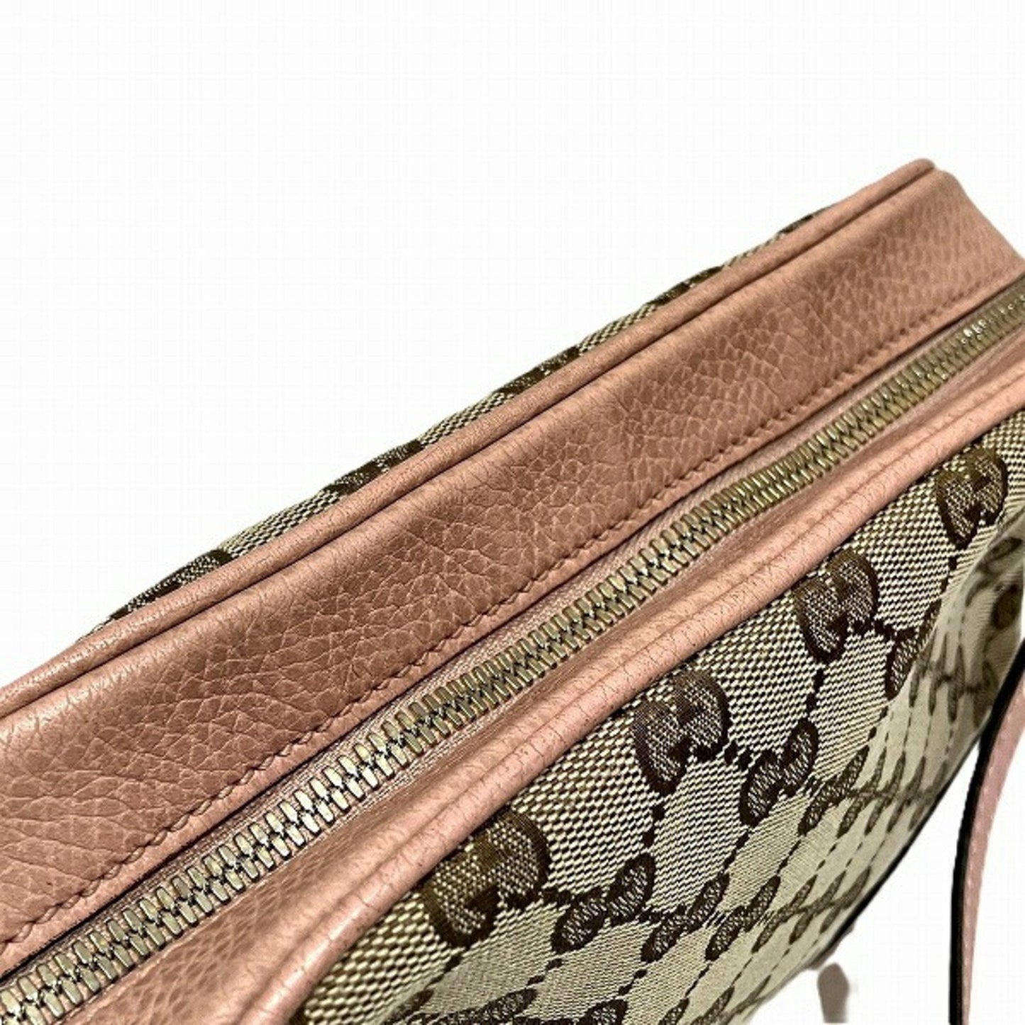 Gucci Beige Pink Canvas Leather Shoulder Bag