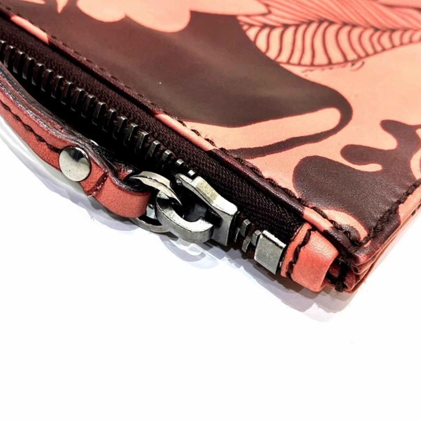 Gucci Flora Brown Pink Leather Clutch Bag Pouch