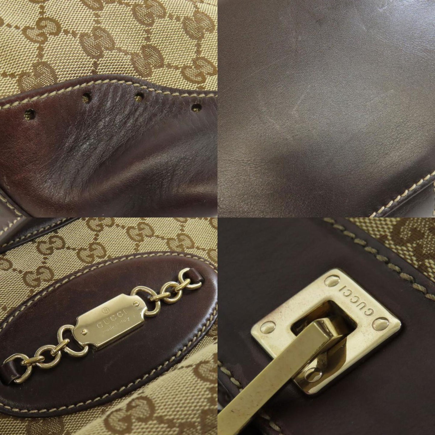 Gucci Brown Canvas Leather Tote Bag