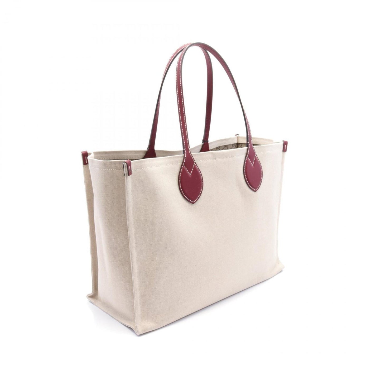Gucci Beige Bordeaux Canvas Leather Pouch Tote Bag