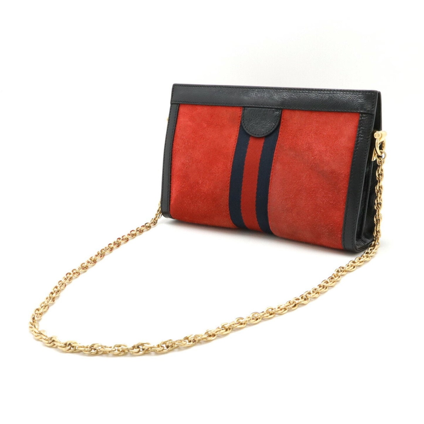 Gucci Black Navy Red Color Suede Leather Shoulder Bag