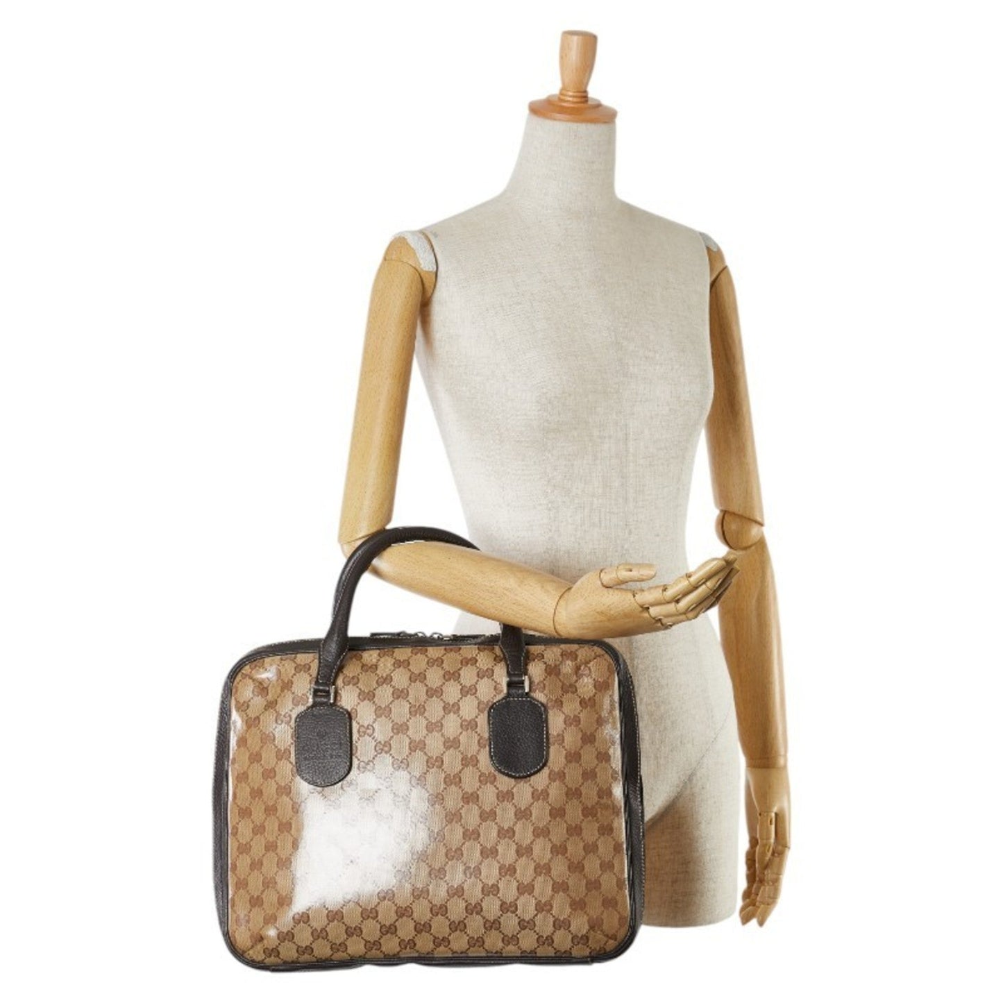 Gucci Gg Crystal Beige Brown Pvc Leather Handbag Tote Bag