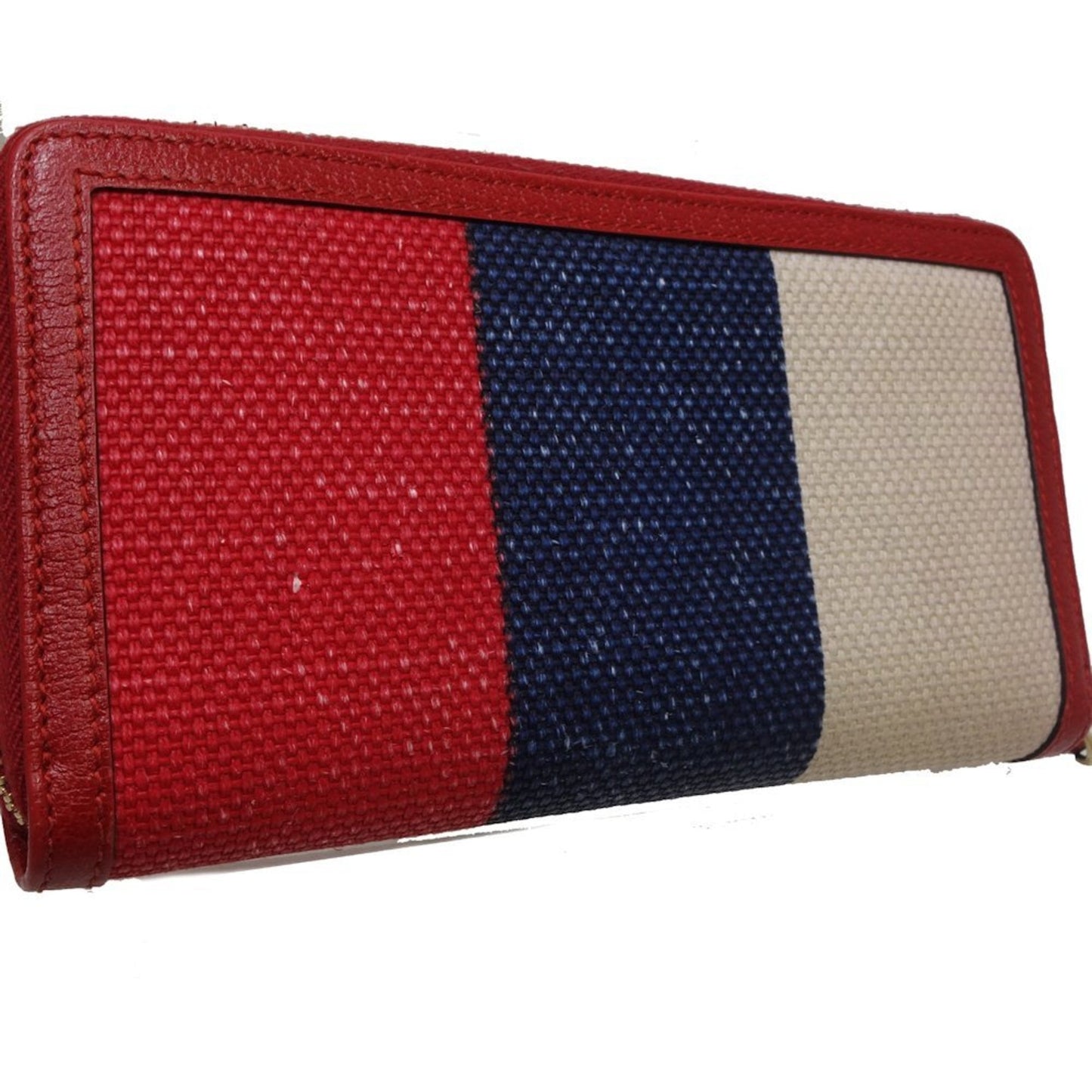 Gucci Blue Red Color White Canvas Leather Wallet (Bi-Fold)