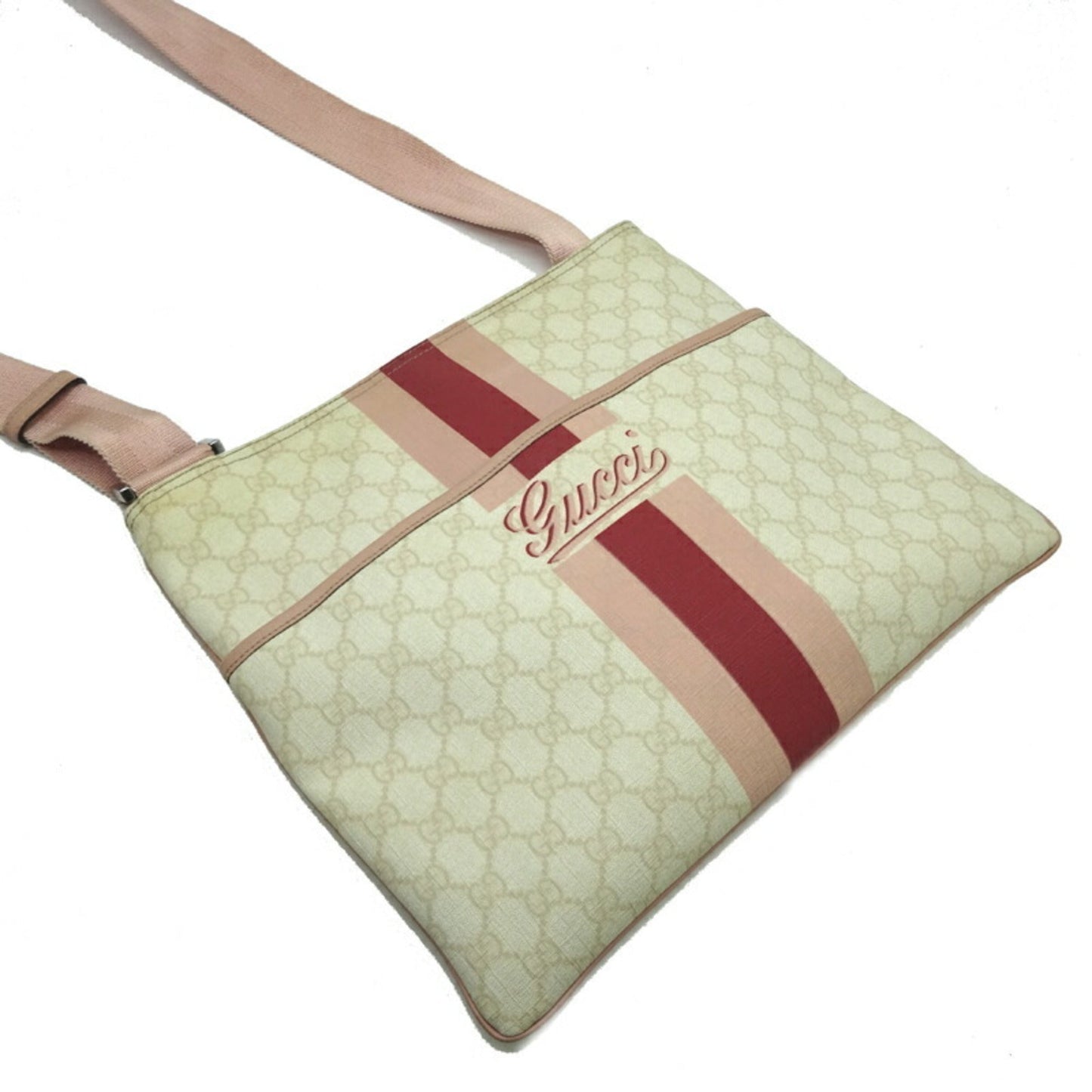 Gucci Beige Pink Gg Supreme Leather Messenger Bag Shoulder Bag