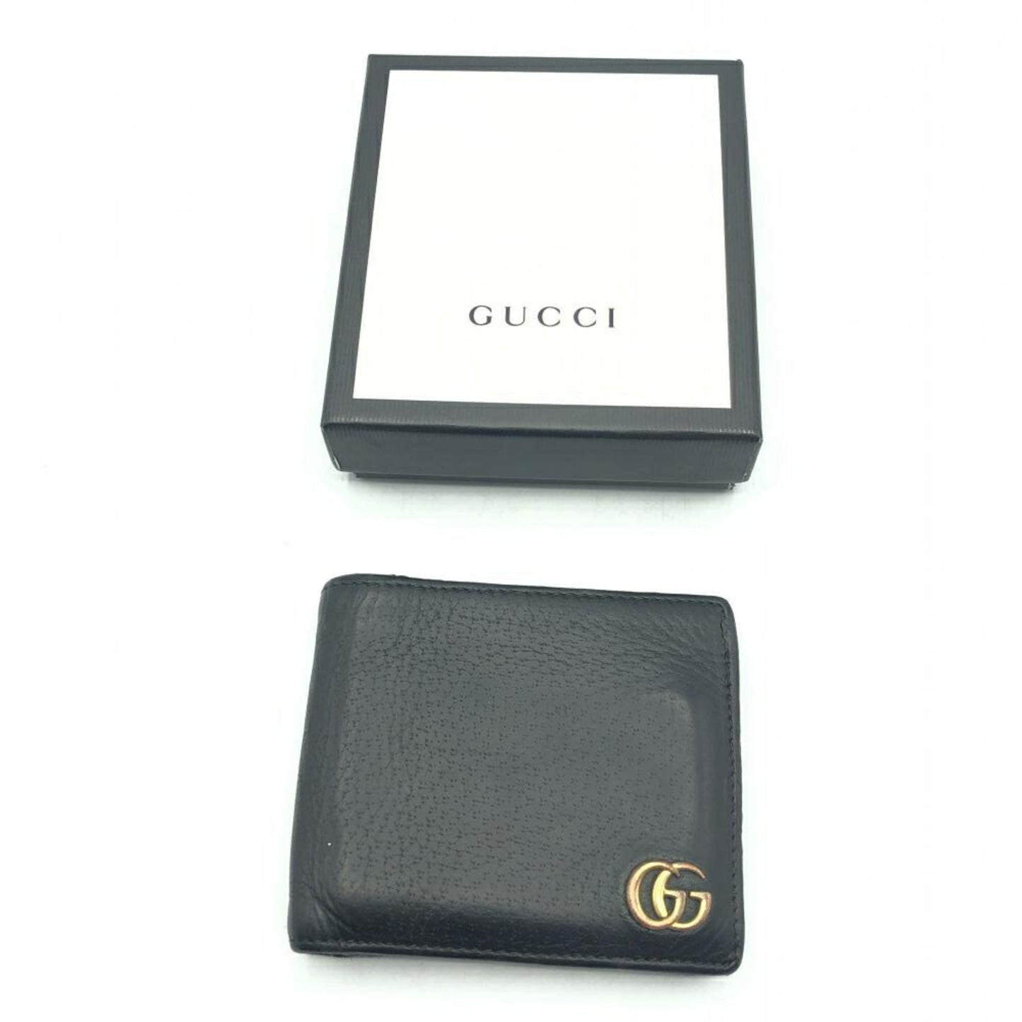 Gucci Black Gray Navy Leather Middle Wallet (Bi-Fold)