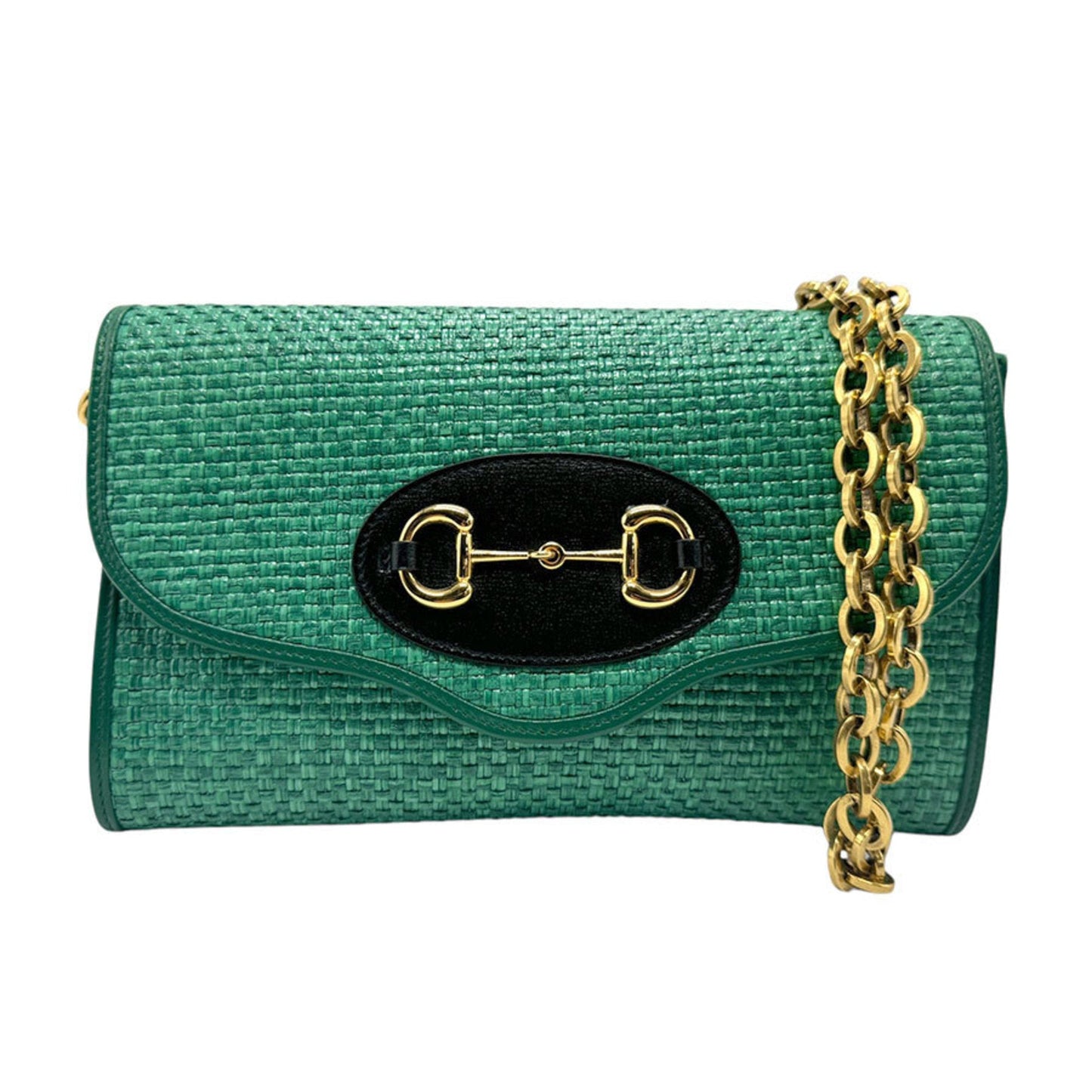 Gucci Green Straw Shoulder Bag ()
