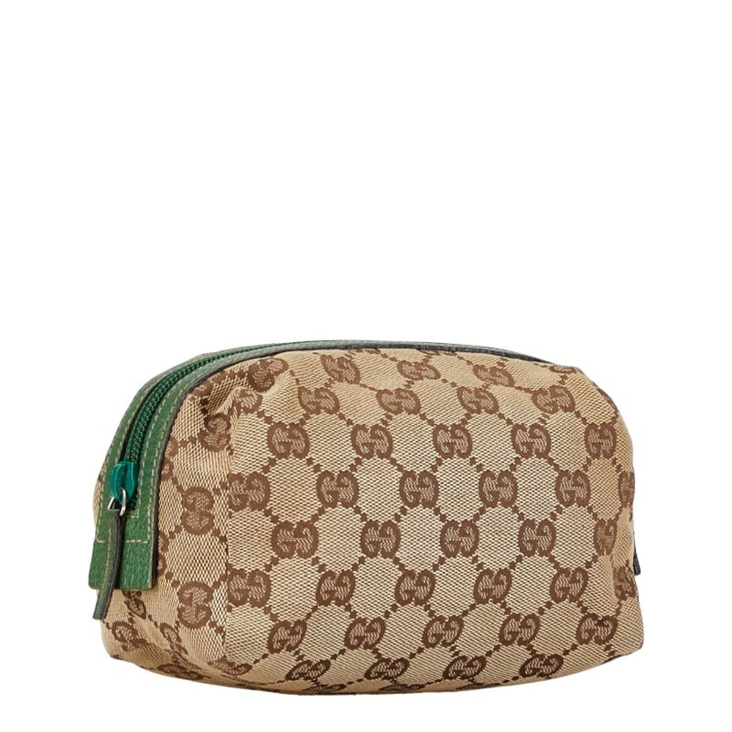 Gucci Beige Green Canvas Leather Pouch