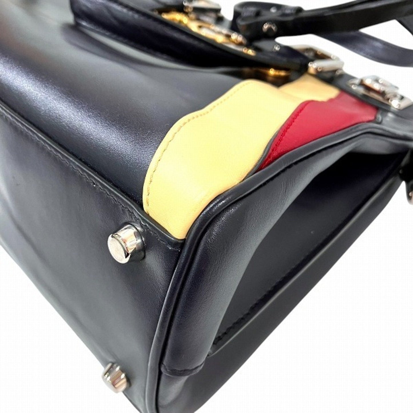 Gucci Beige Navy Red Color Leather Handbag Shoulder Bag