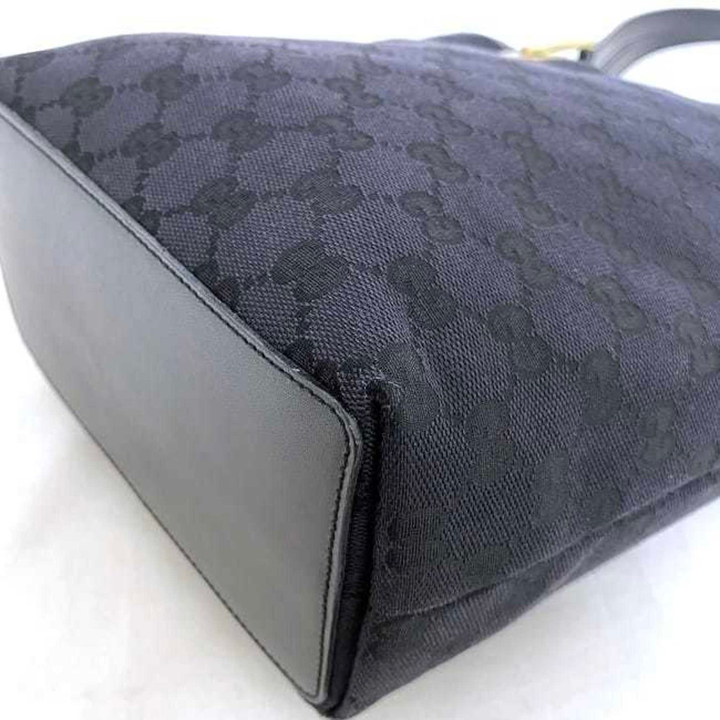 Gucci Black Gold Canvas Leather Handbag Tote Bag