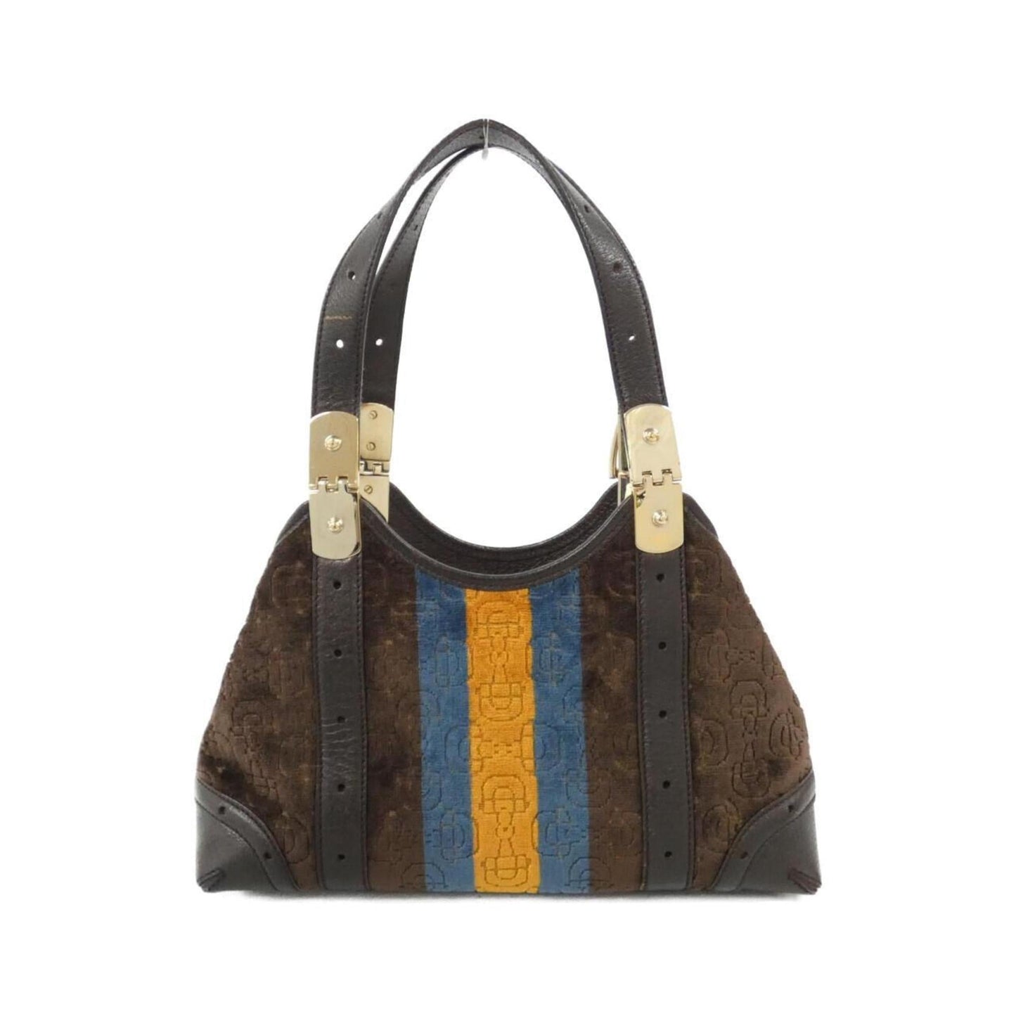 Gucci Blue Brown Gold Leather Shoulder Bag