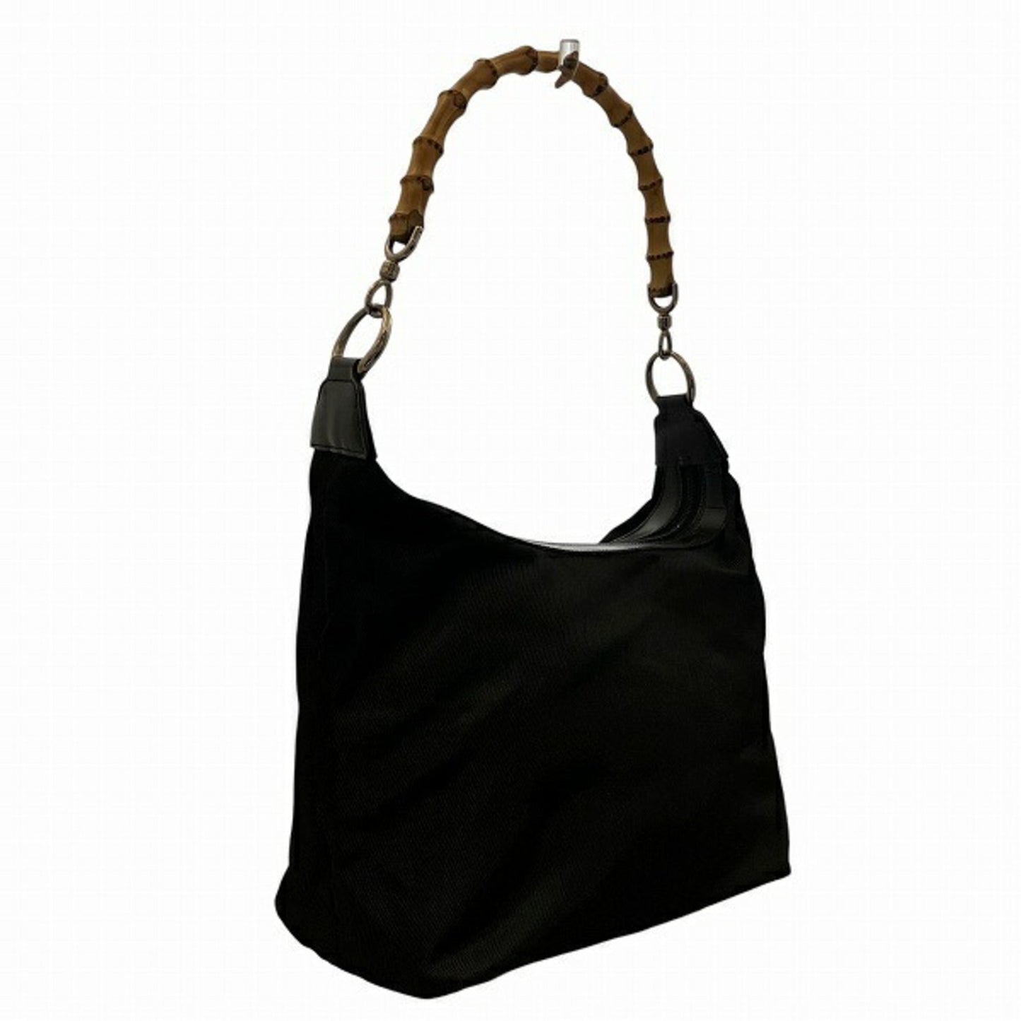 Gucci Bamboo Black Nylon Leather Handbag
