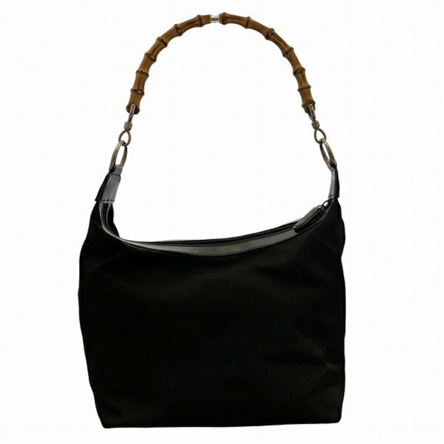 Gucci Bamboo Black Nylon Leather Handbag