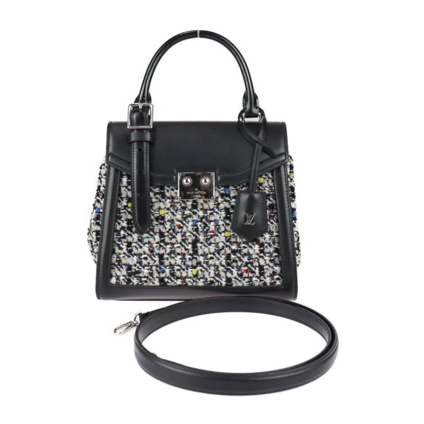 Louis Vuitton Black Multi-Color Leather Tweed Handbag Shoulder Bag