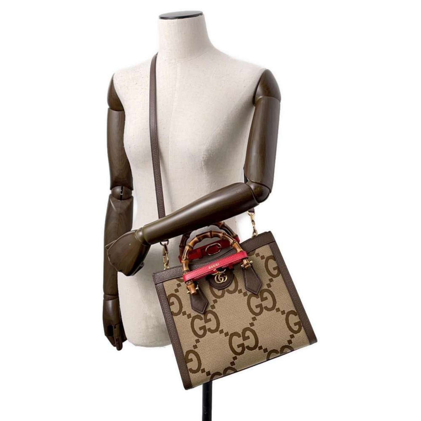 Gucci Beige Brown Canvas Leather Shoulder Bag Tote Bag