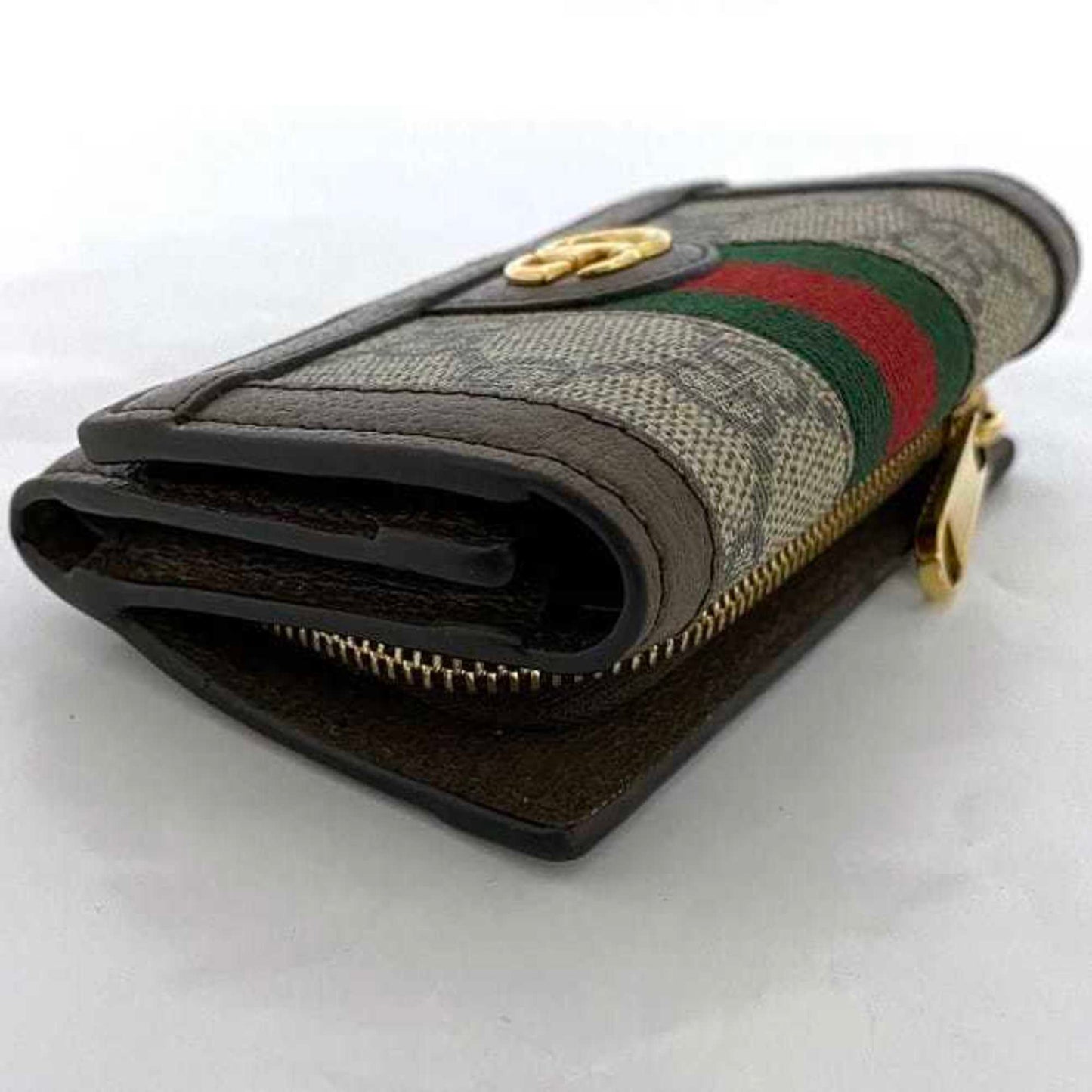 Gucci Beige Brown Pvc Canvas Leather Wallet (Tri-Fold)