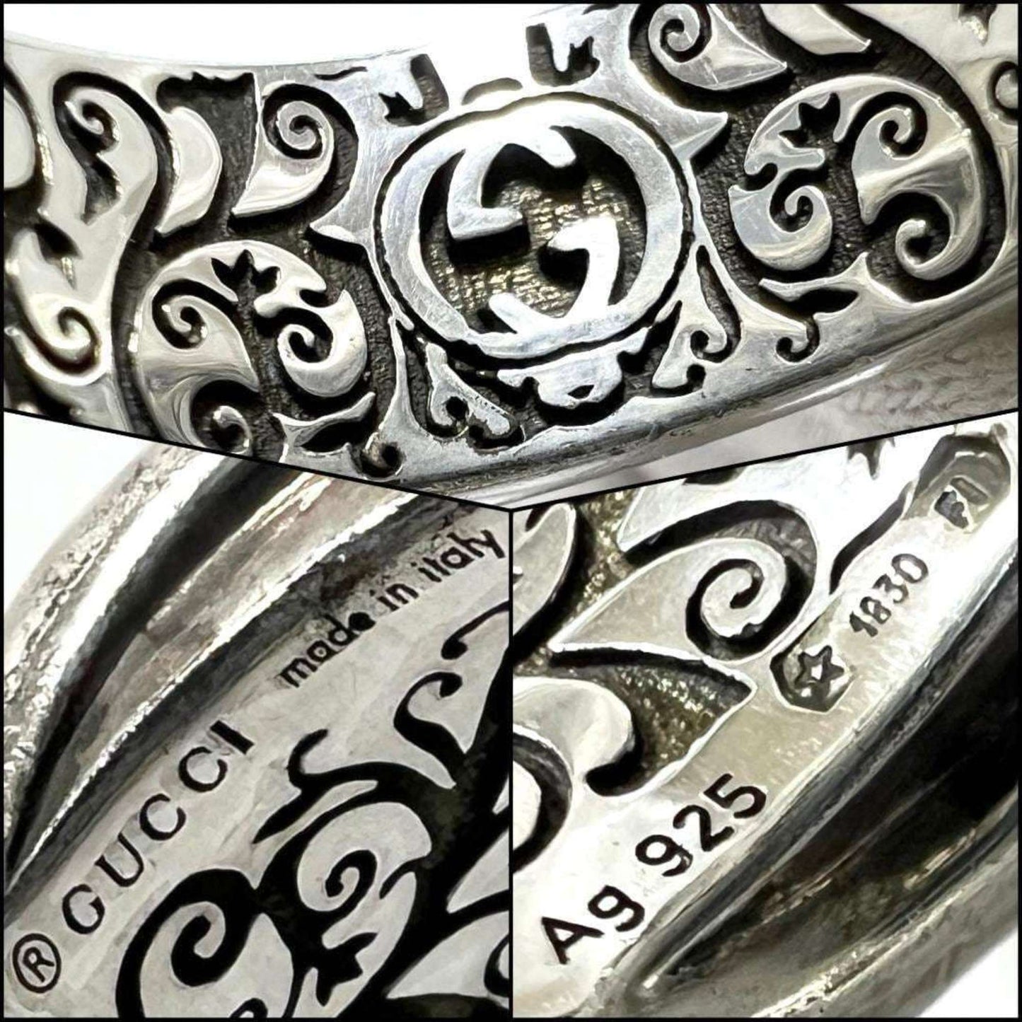 Gucci Blue Enamel Silver 925 Band Ring
