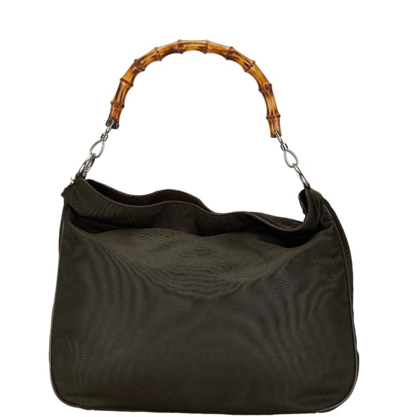 Gucci Brown Khaki Nylon Leather Handbag Shoulder Bag
