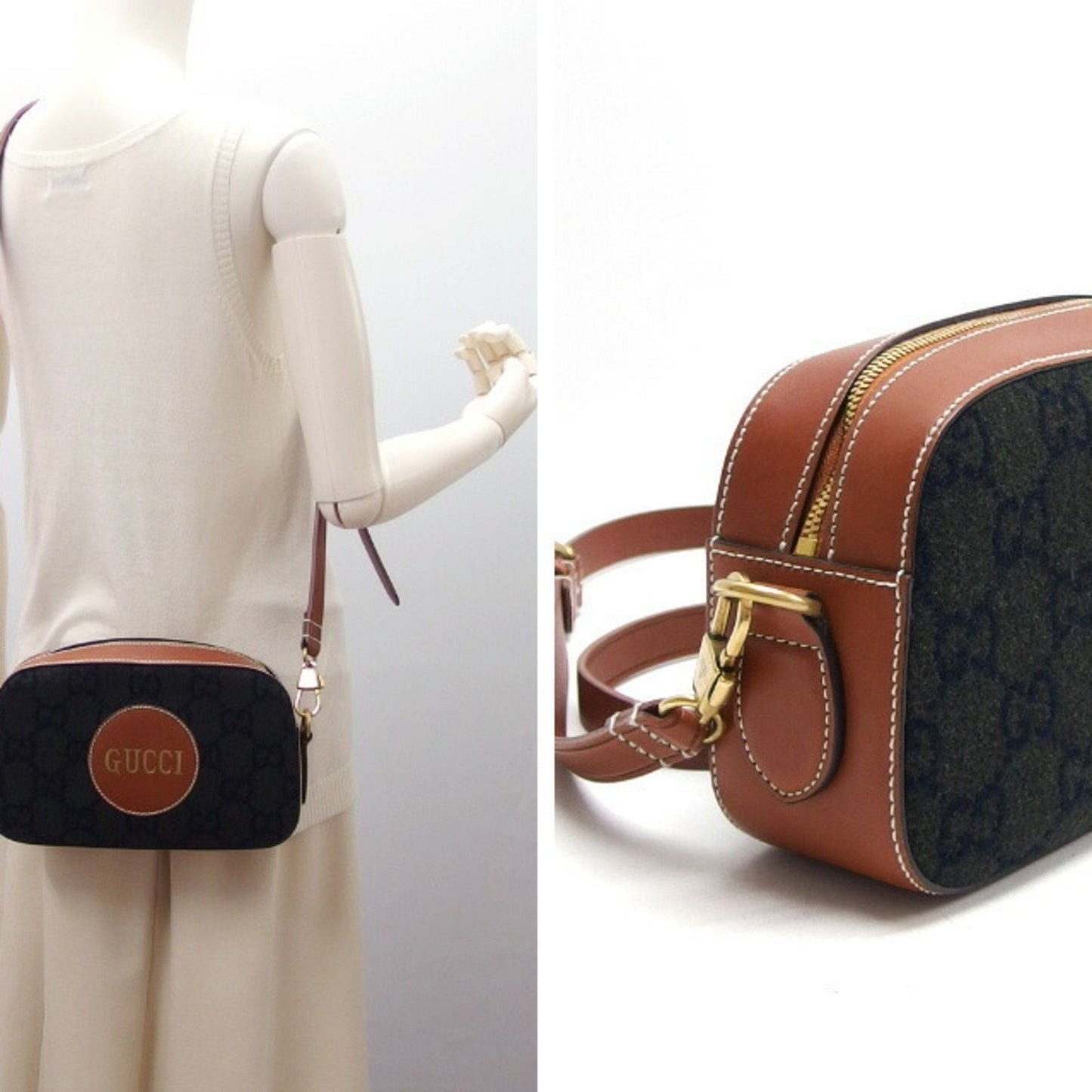 Gucci Brown Charcoal Gray Gray Brown Wool Messenger Bag Shoulder Bag