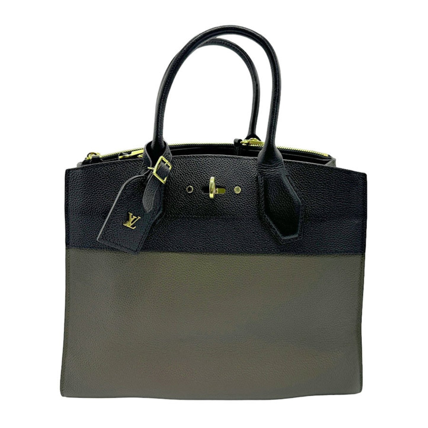 Louis Vuitton Black Khaki Leather Handbag Shoulder Bag ()