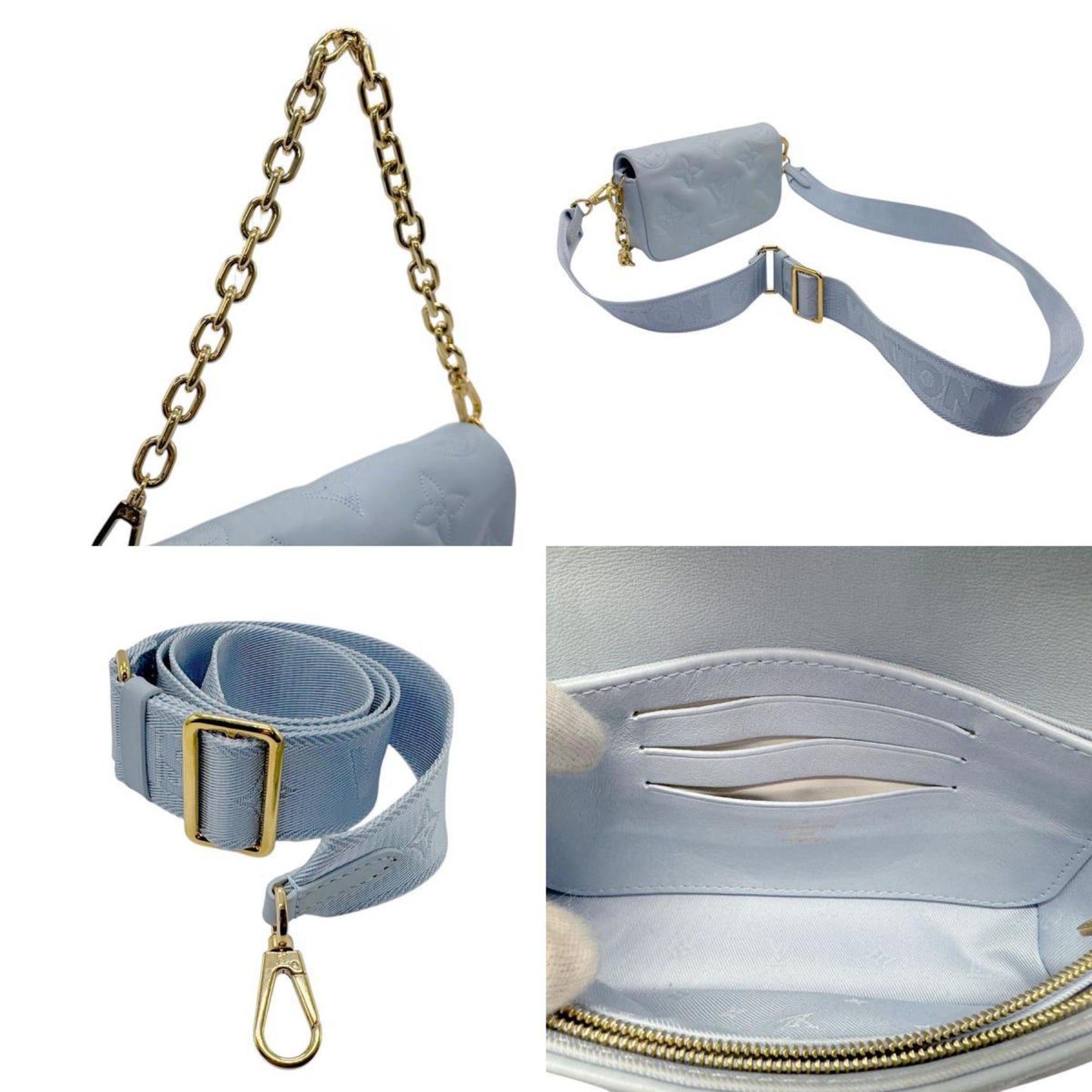 Louis Vuitton Blue Gray Leather Shoulder Bag