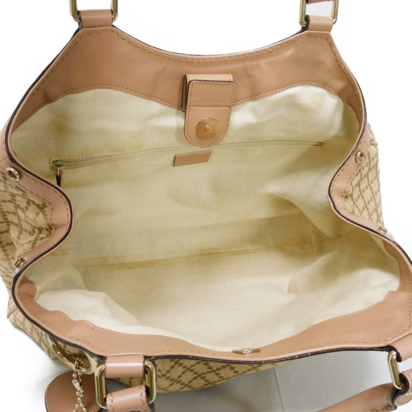 Gucci Beige Canvas Leather Handbag Tote Bag