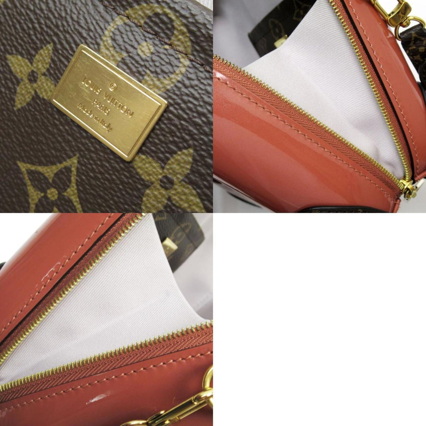 Louis Vuitton Brown Pink Beige Monogram Patent Leather Shoulder Bag