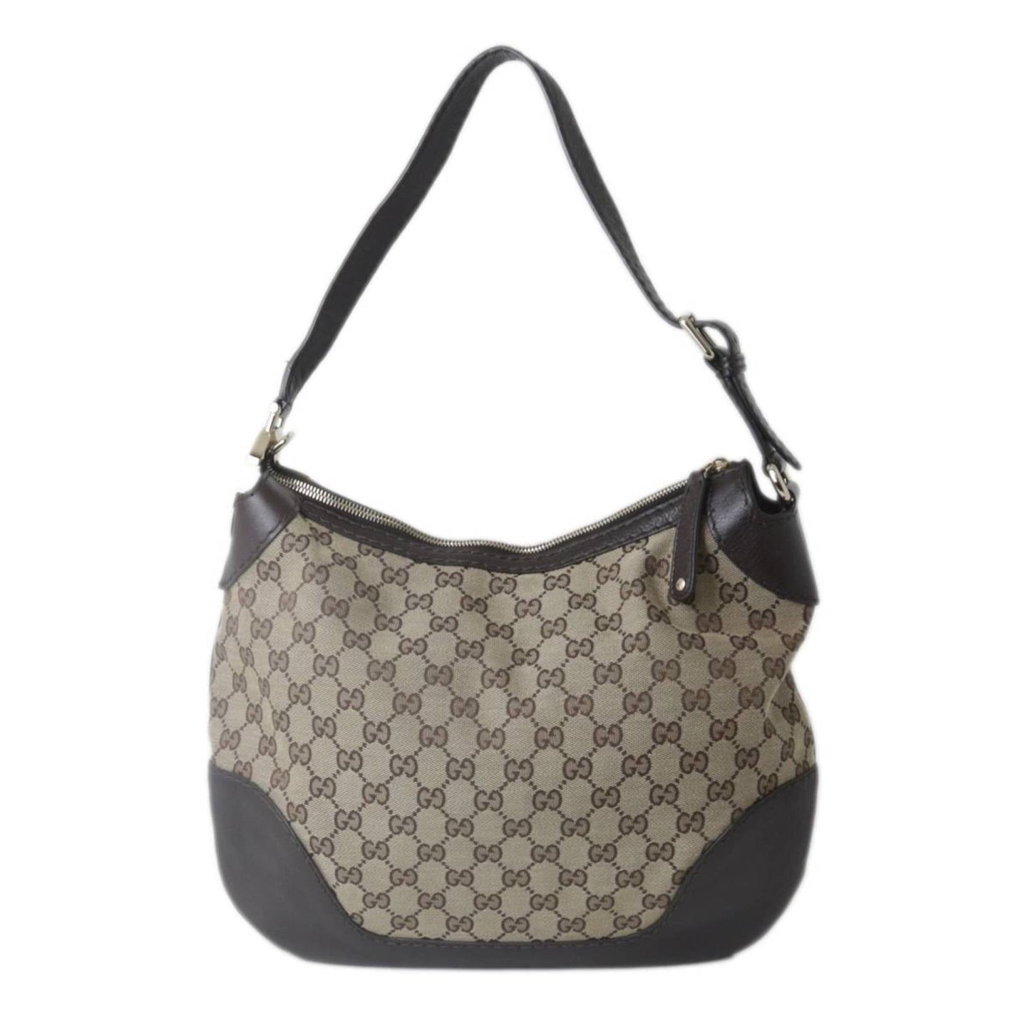 Gucci Dark Brown Khaki Jacquard Leather Shoulder Bag