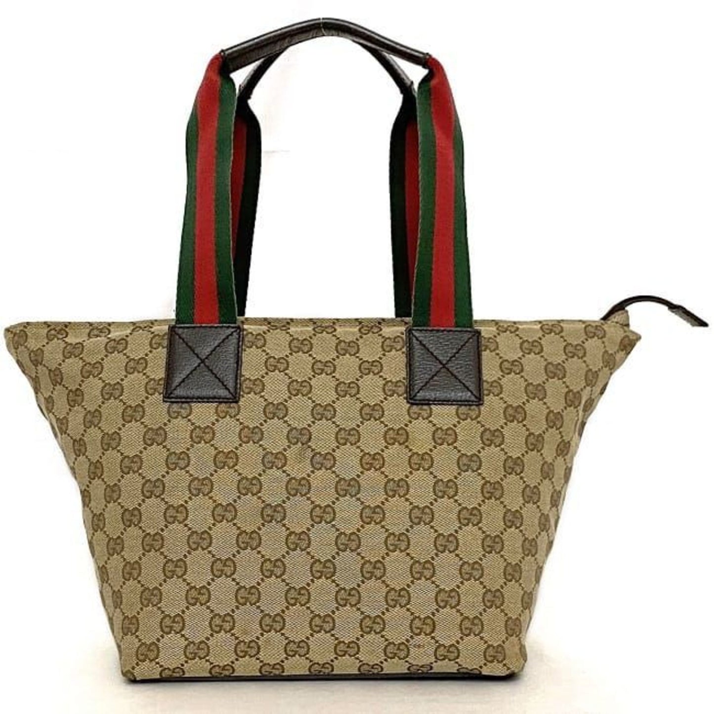 Gucci Beige Brown Canvas Leather Handbag Tote Bag