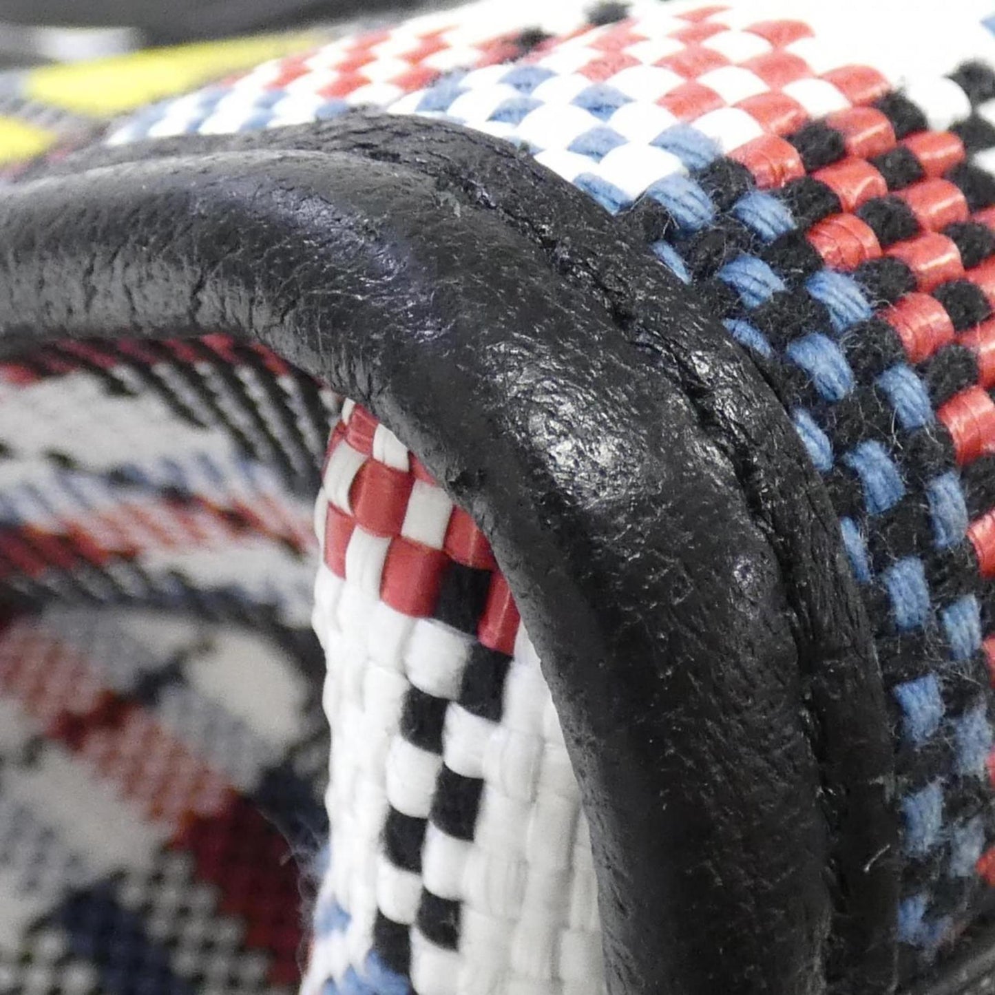 Gucci Black Blue Red Color White Raffia Nylon Handbag