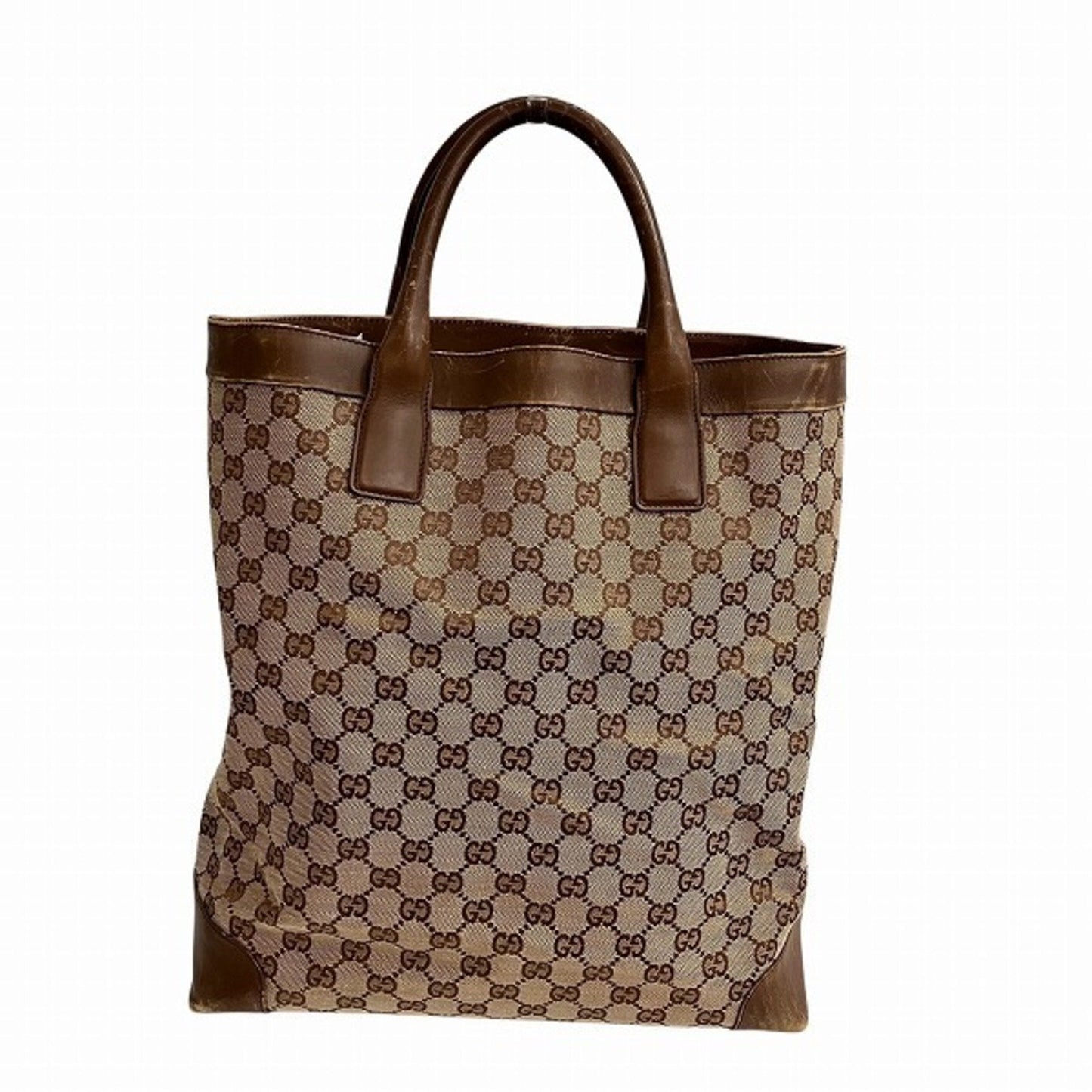 Gucci Beige Brown Gg Canvas Leather Tote Bag
