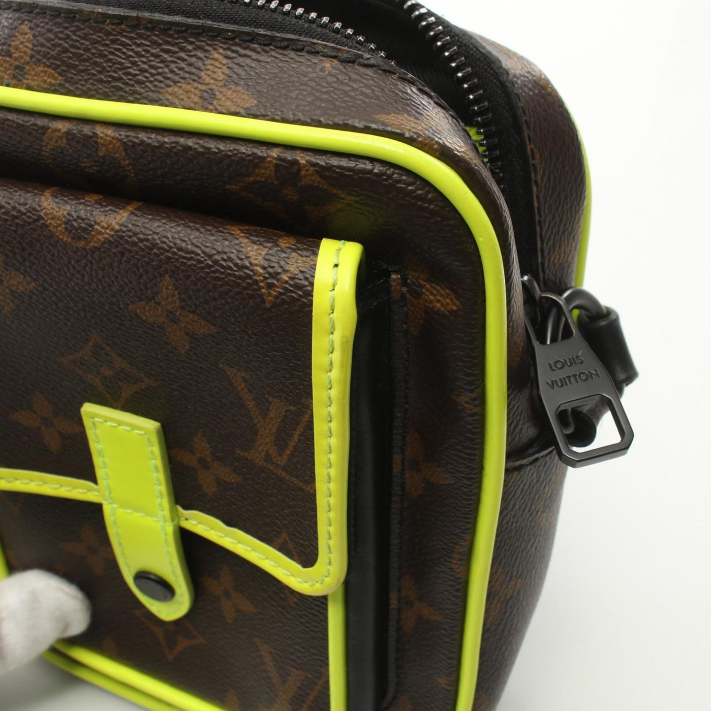 Louis Vuitton Black Brown Green Coated Canvas Leather Shoulder Bag