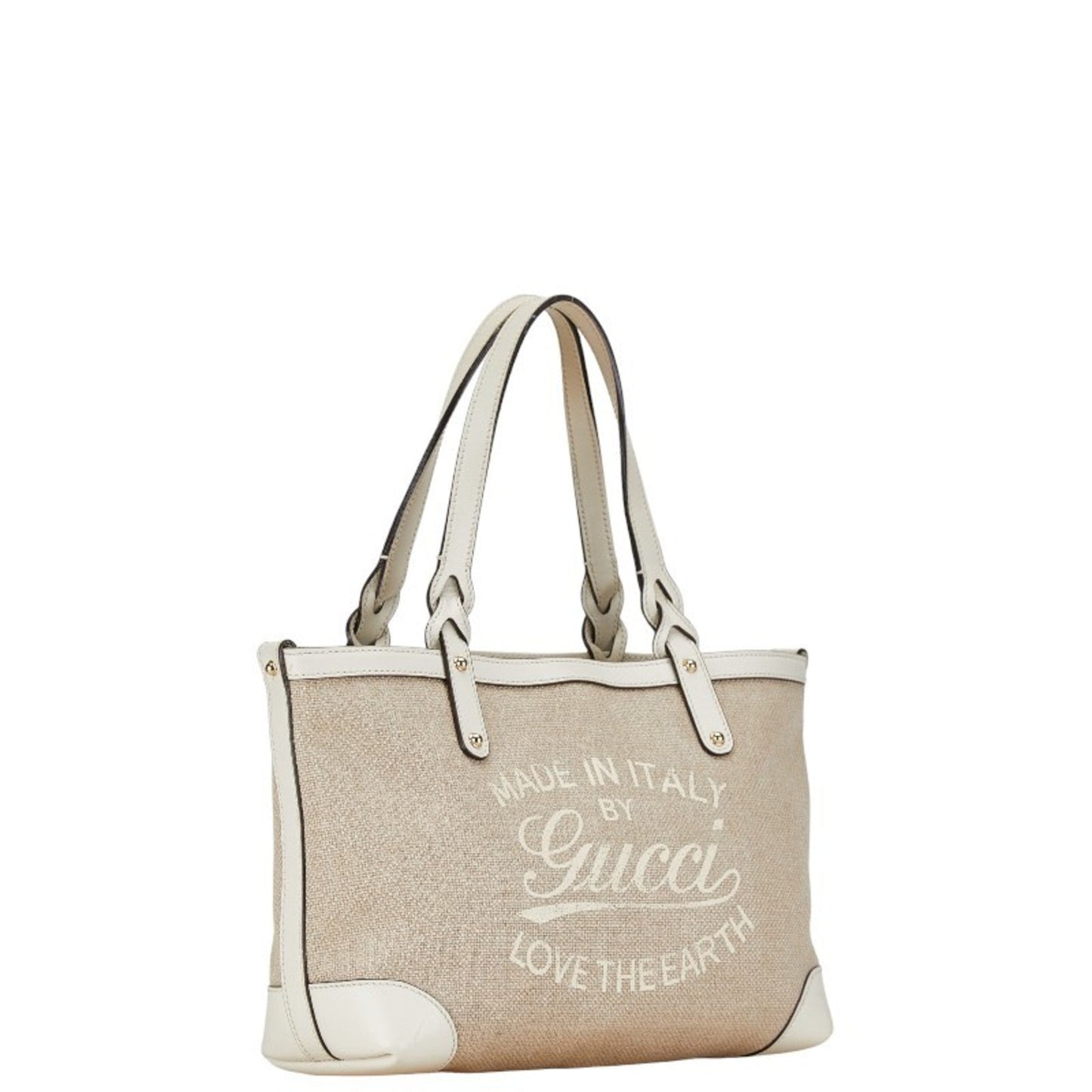 Gucci Beige White Canvas Leather Handbag Tote Bag