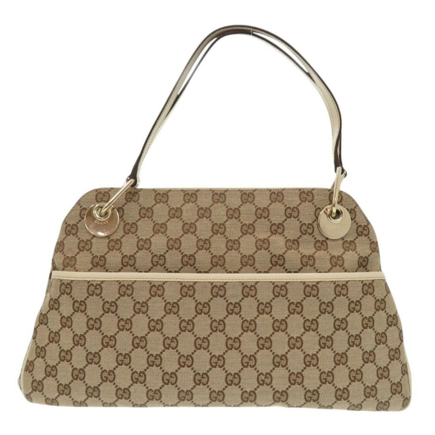 Gucci Beige White Gg Canvas Leather Tote Bag ()