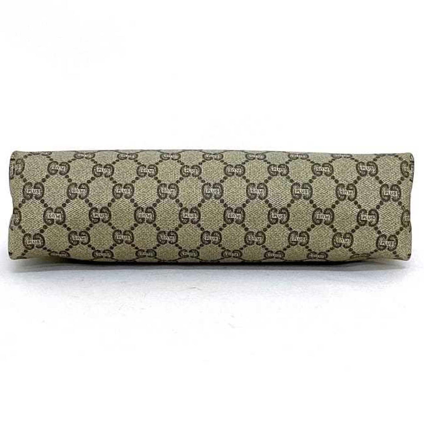 Gucci Gg Plus Beige Gray Pvc Leather Clutch Bag