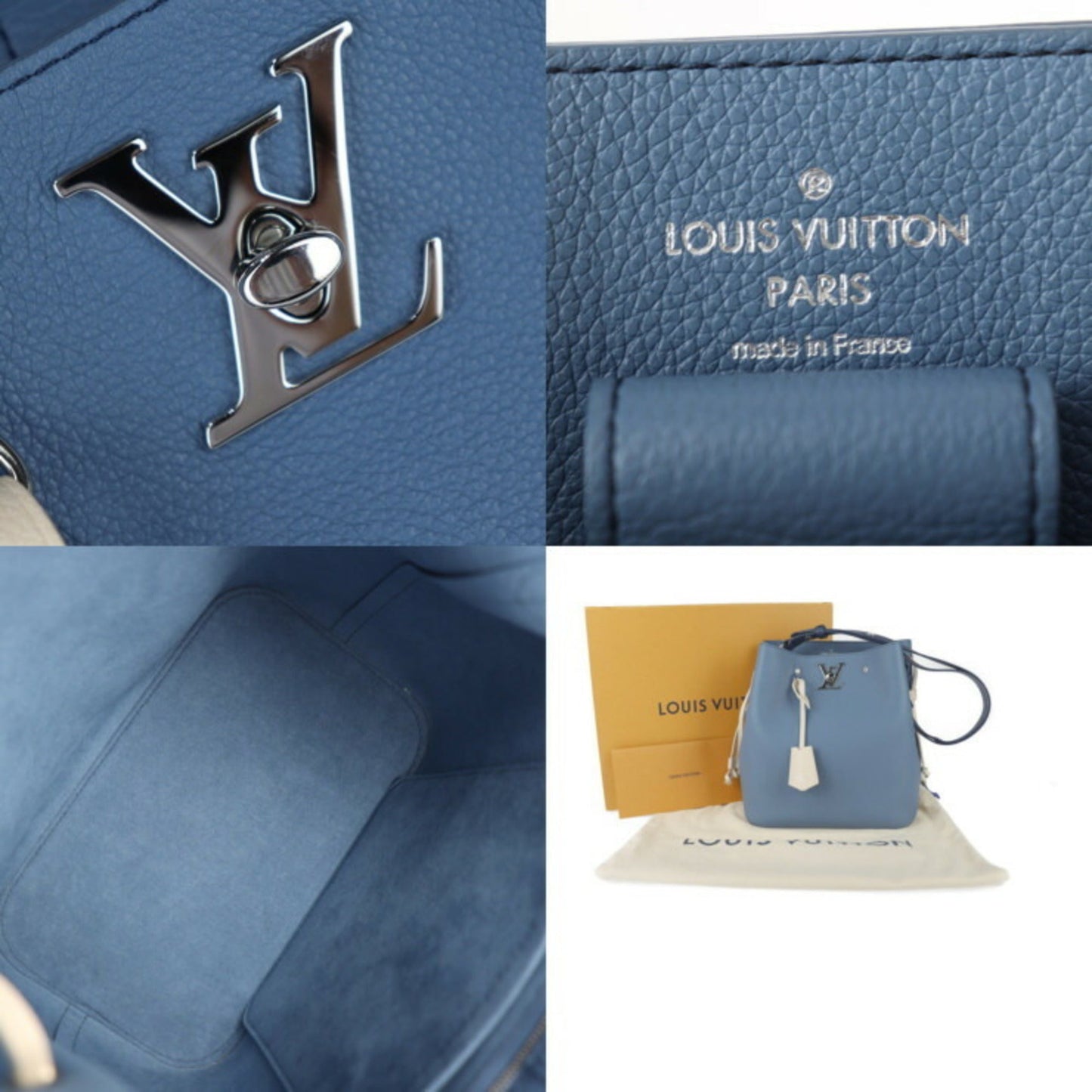 Louis Vuitton Blue Jean Leather Handbag Shoulder Bag Tote Bag