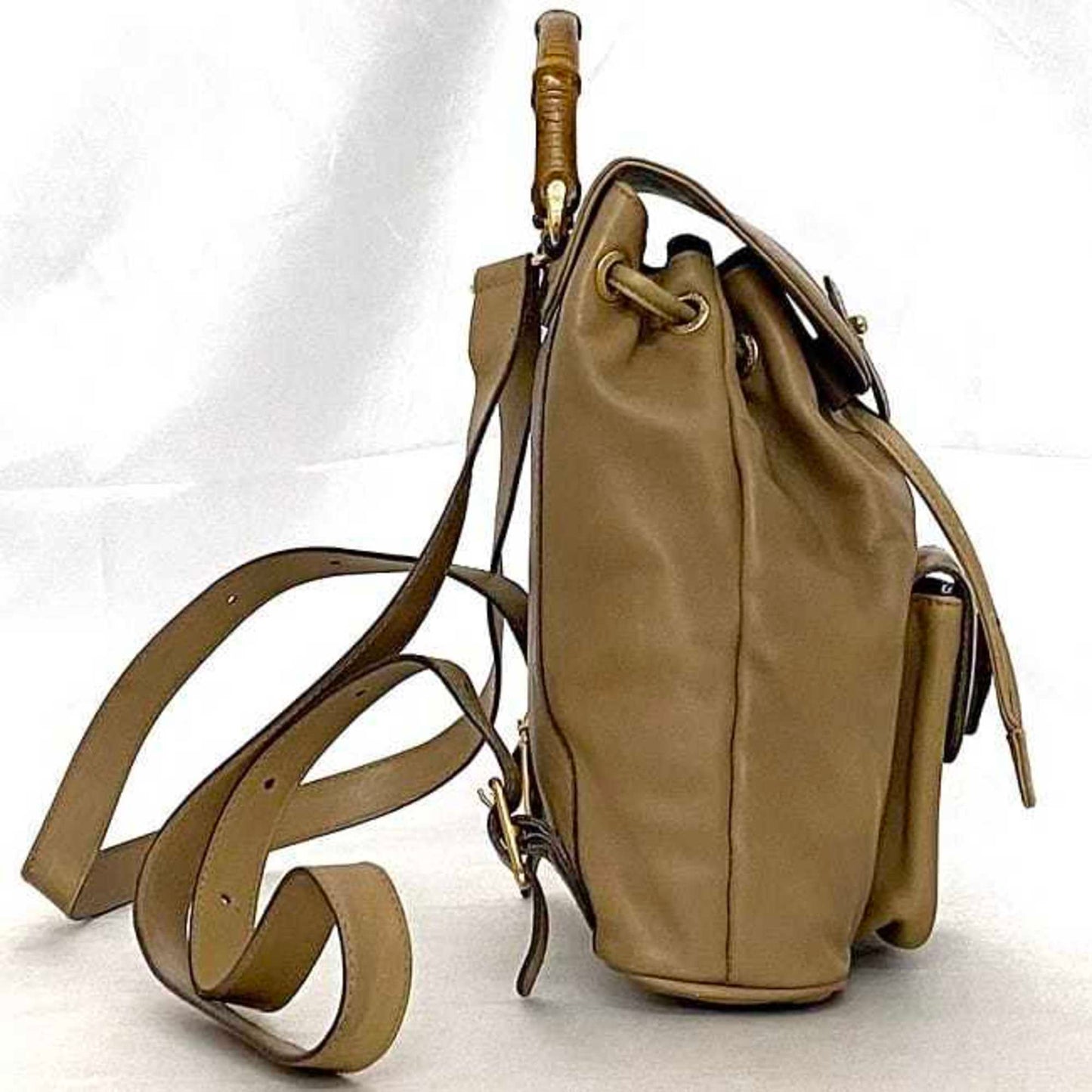 Gucci Beige Leather Bamboo Backpack