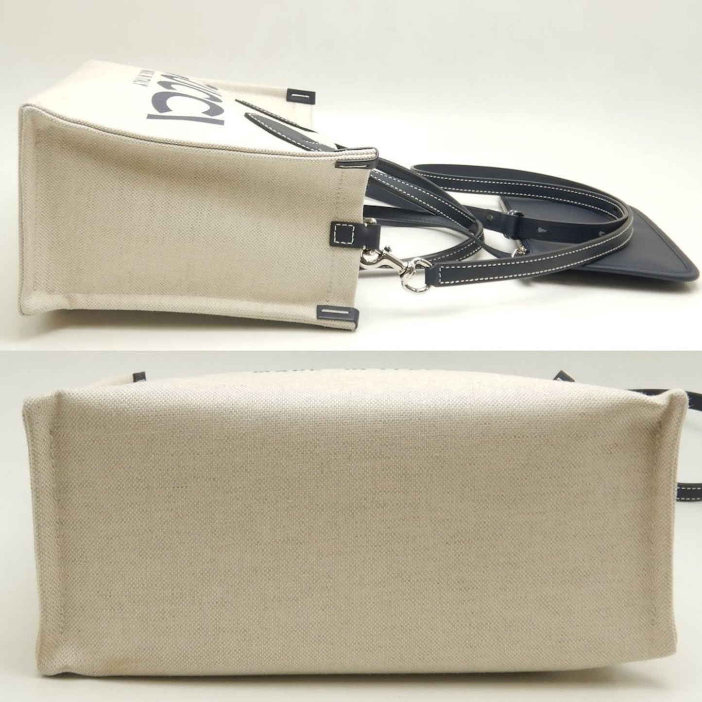 Gucci Beige Navy Canvas Tote Bag