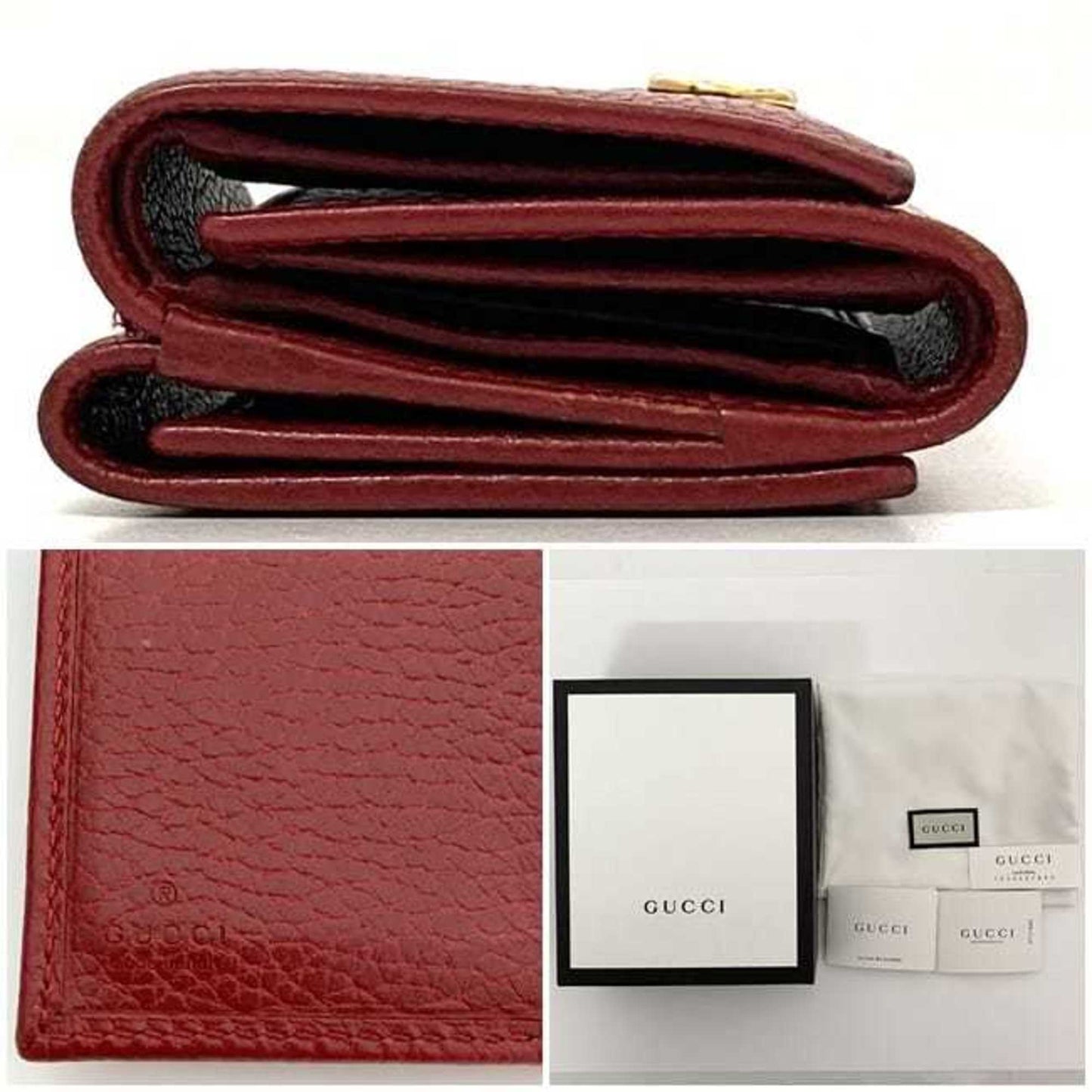 Gucci Red Color Leather Wallet (Tri-Fold)