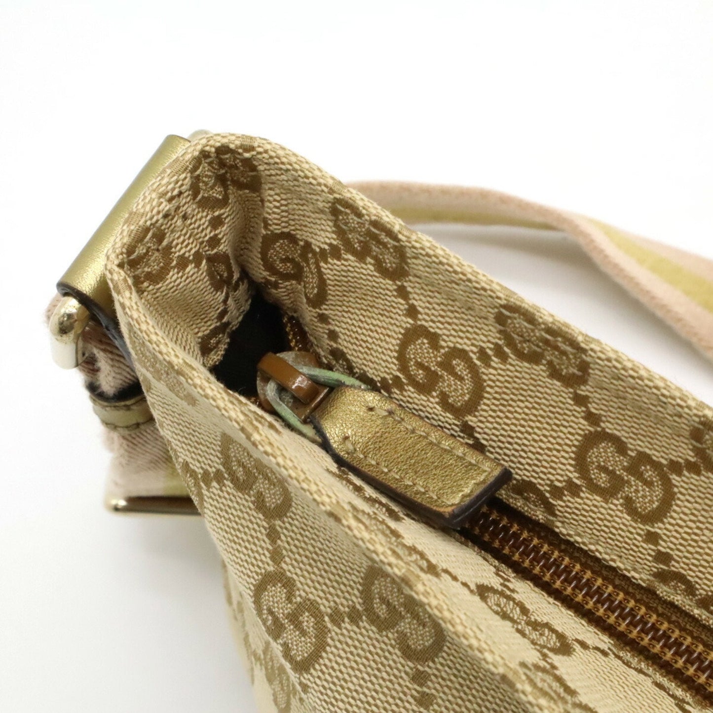 Gucci Gg Canvas Beige Pink Gold Canvas Leather Pochette Shoulder Bag