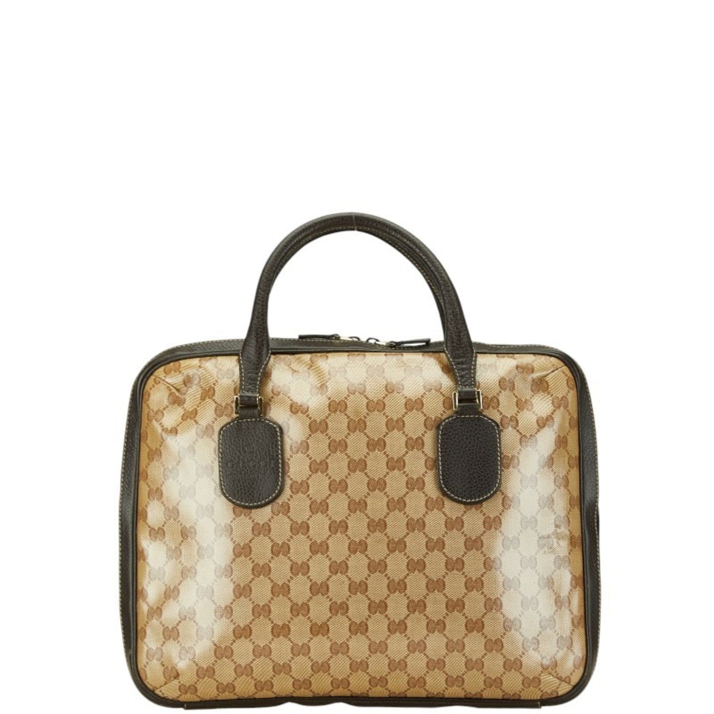 Gucci Gg Crystal Beige Brown Pvc Leather Handbag Tote Bag ()