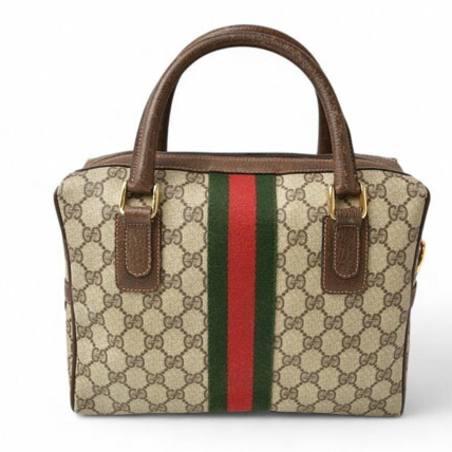 Gucci Beige Brown Pvc Leather Boston Bag Shoulder Bag