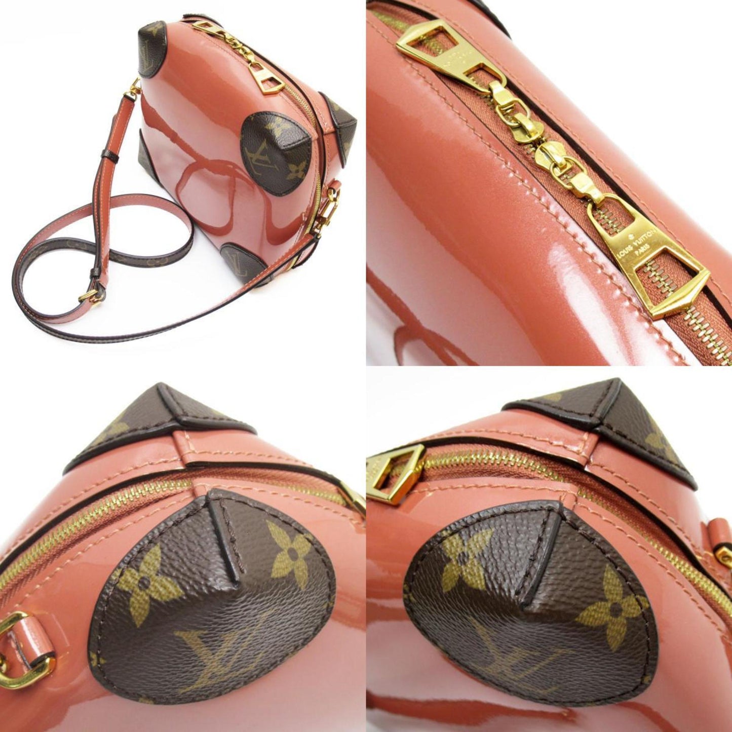 Louis Vuitton Brown Pink Beige Monogram Patent Leather Shoulder Bag