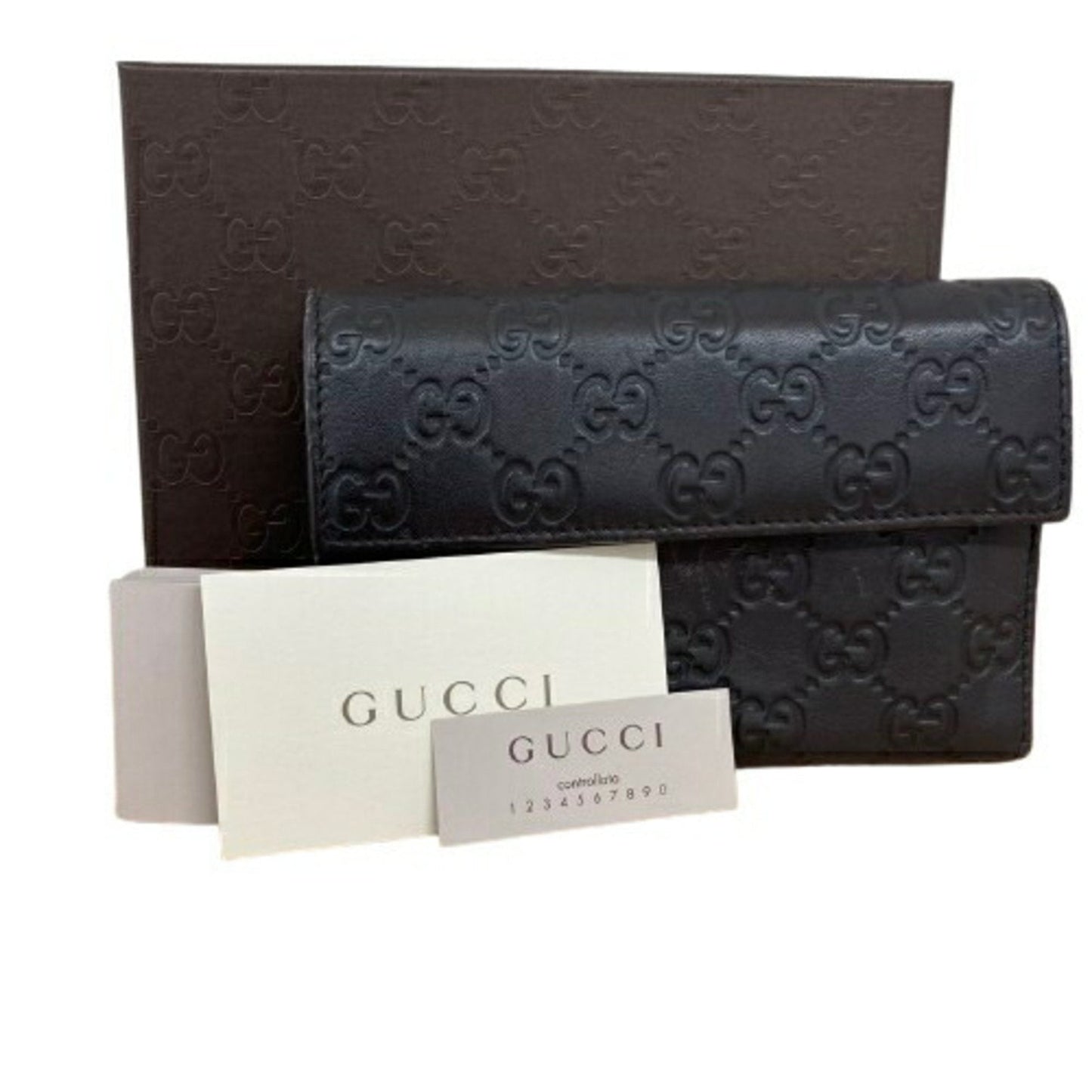 Gucci Black Leather Long Wallet (Tri-Fold)
