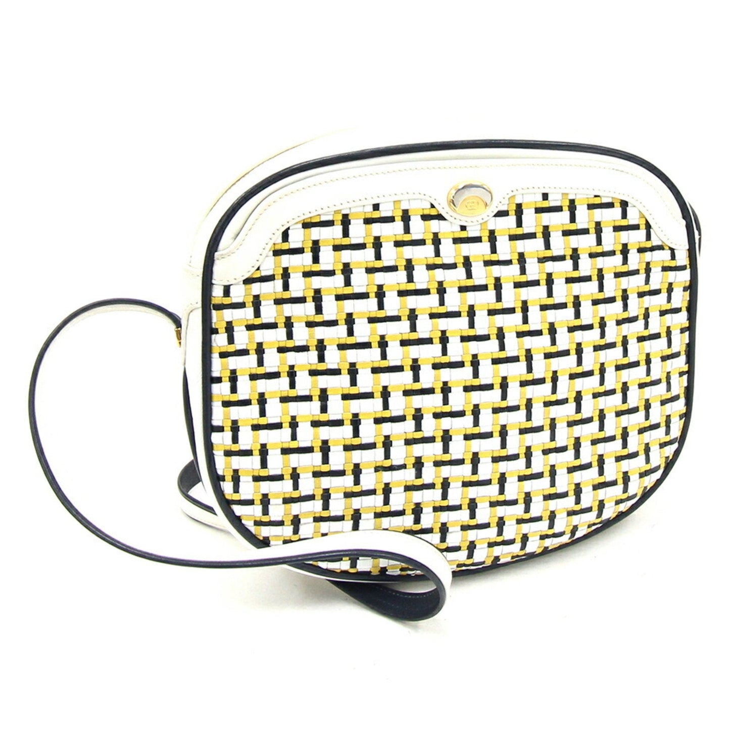 Gucci Navy White Yellow Leather Pochette Shoulder Bag ()